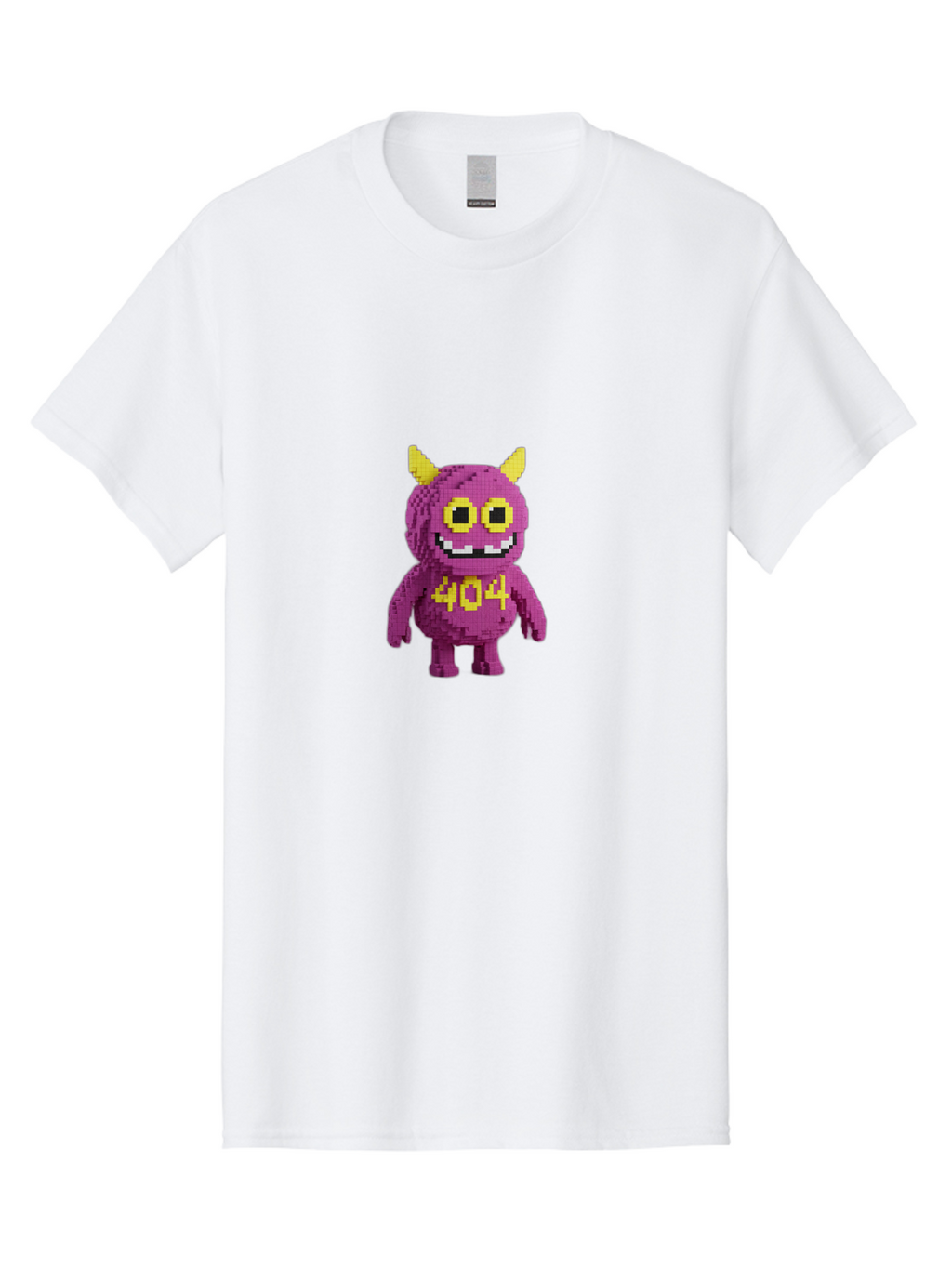 404-Monster-4 Men'S Graphic Tee, 100% Cotton, Comfortable Casual Summer Wear, Machine Washable, Pixel Art Monster, Purple Creature, Yellow Horns, 404 Error, Cartoon Character, Funny Design, Web Error Icon, Cute Pixel Monster, Digital Art, Baa101