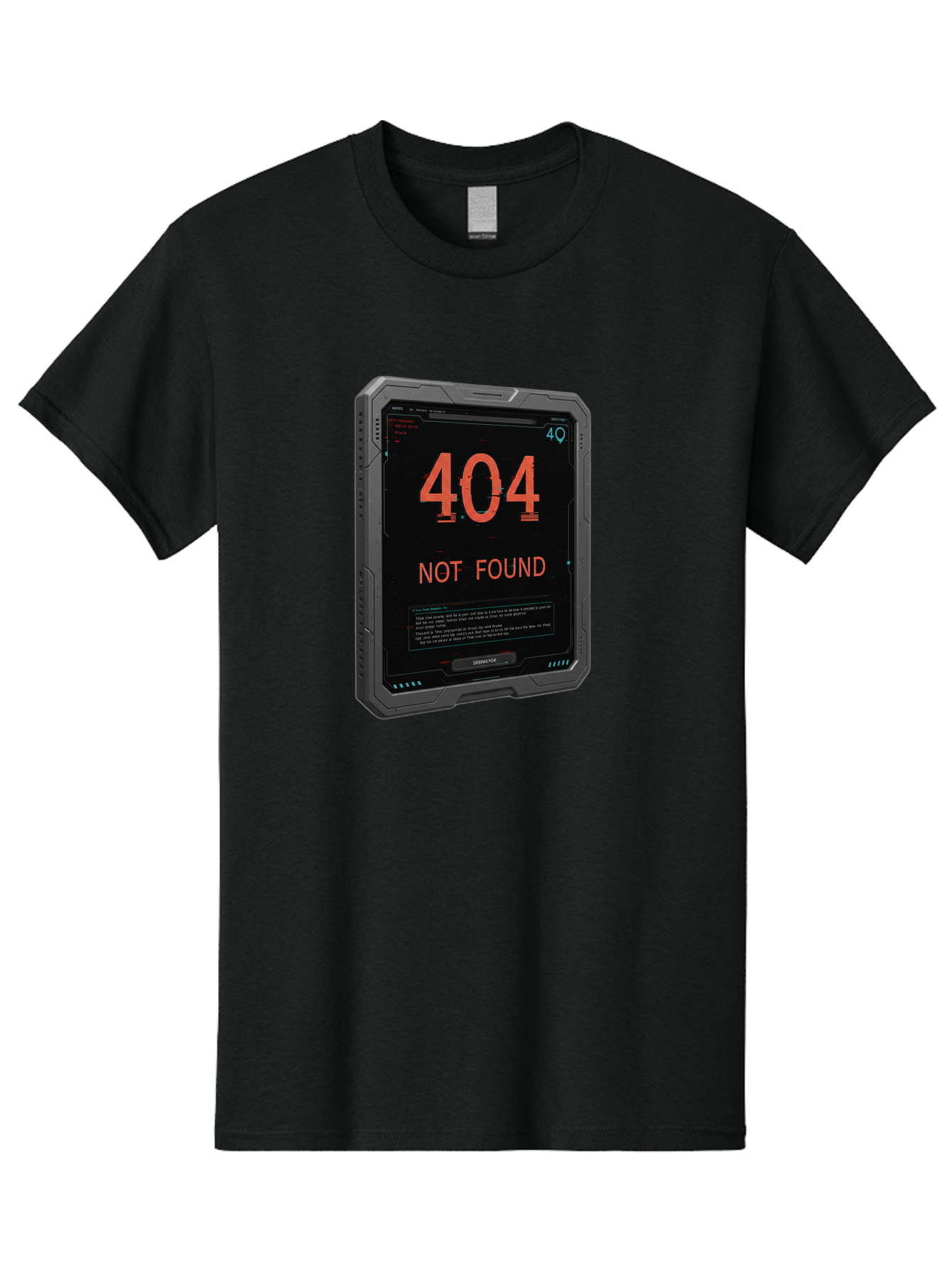 404-Not-Found Men'S Graphic Tee, 100% Cotton, Comfortable Casual Summer Wear, Machine Washable, 404 Error, Not Found Message, Futuristic Device, Error Screen, Cyberpunk Theme, Orange Text, Black Device, Tech Glitch, Sci-Fi Interface, Baa103