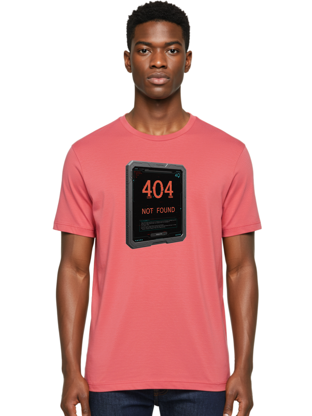 404-Not-Found Men'S Graphic Tee, 100% Cotton, Comfortable Casual Summer Wear, Machine Washable, 404 Error, Not Found Message, Futuristic Device, Error Screen, Cyberpunk Theme, Orange Text, Black Device, Tech Glitch, Sci-Fi Interface, Baa103