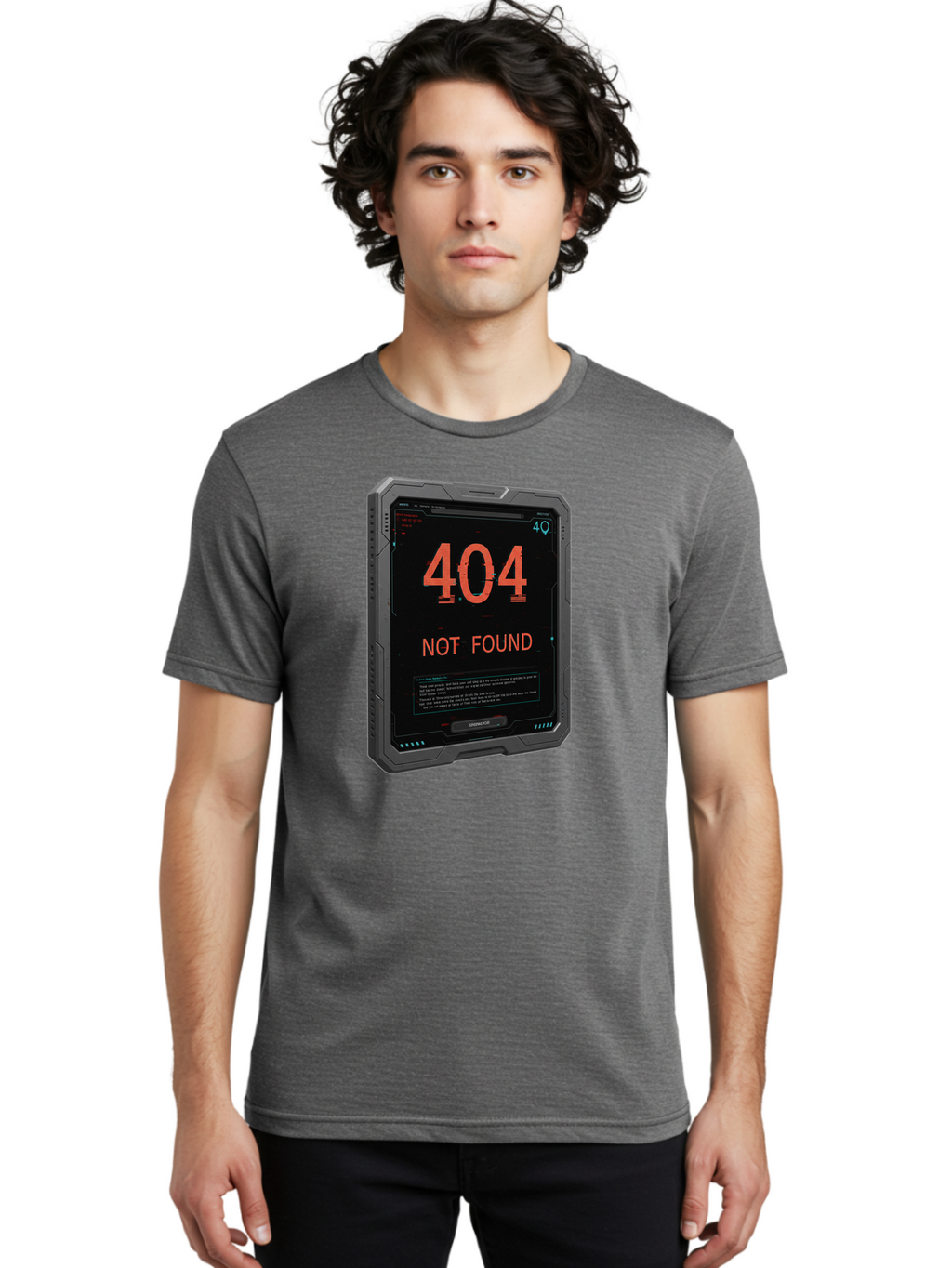 404-Not-Found Men'S Graphic Tee, 100% Cotton, Comfortable Casual Summer Wear, Machine Washable, 404 Error, Not Found Message, Futuristic Device, Error Screen, Cyberpunk Theme, Orange Text, Black Device, Tech Glitch, Sci-Fi Interface, Baa103