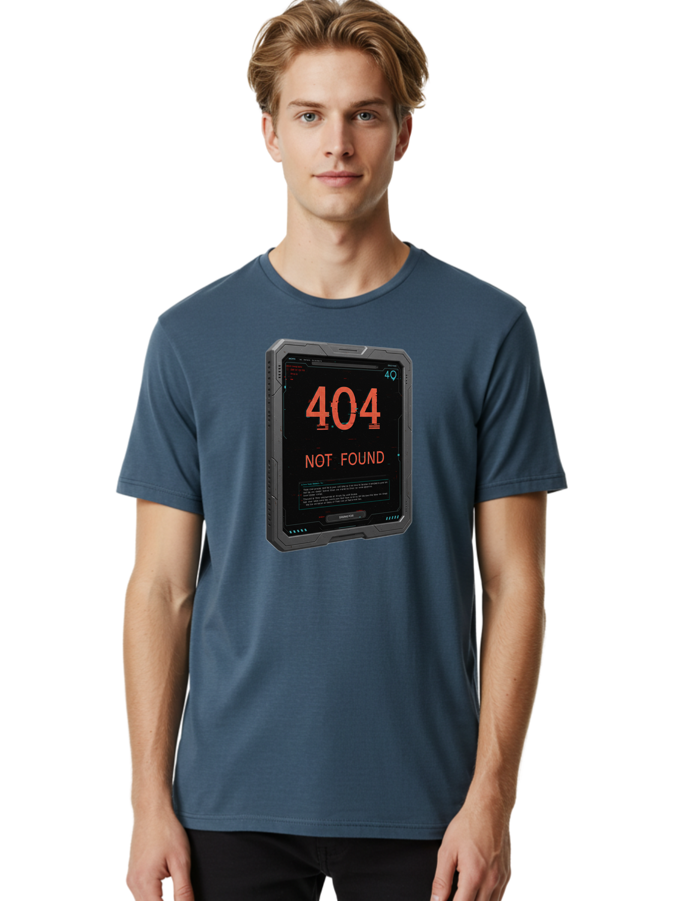 404-Not-Found Men'S Graphic Tee, 100% Cotton, Comfortable Casual Summer Wear, Machine Washable, 404 Error, Not Found Message, Futuristic Device, Error Screen, Cyberpunk Theme, Orange Text, Black Device, Tech Glitch, Sci-Fi Interface, Baa103
