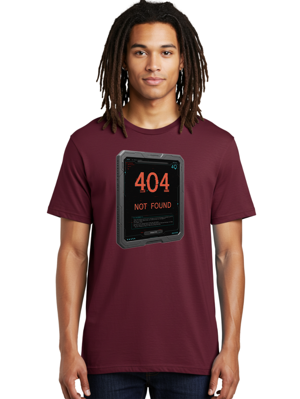 404-Not-Found Men'S Graphic Tee, 100% Cotton, Comfortable Casual Summer Wear, Machine Washable, 404 Error, Not Found Message, Futuristic Device, Error Screen, Cyberpunk Theme, Orange Text, Black Device, Tech Glitch, Sci-Fi Interface, Baa103