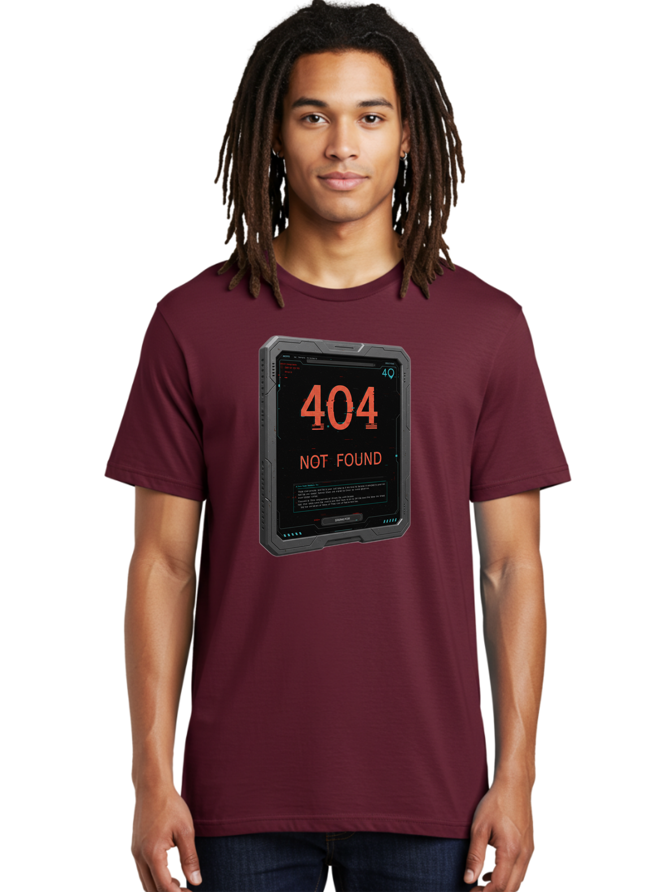 404-Not-Found Men'S Graphic Tee, 100% Cotton, Comfortable Casual Summer Wear, Machine Washable, 404 Error, Not Found Message, Futuristic Device, Error Screen, Cyberpunk Theme, Orange Text, Black Device, Tech Glitch, Sci-Fi Interface, Baa103