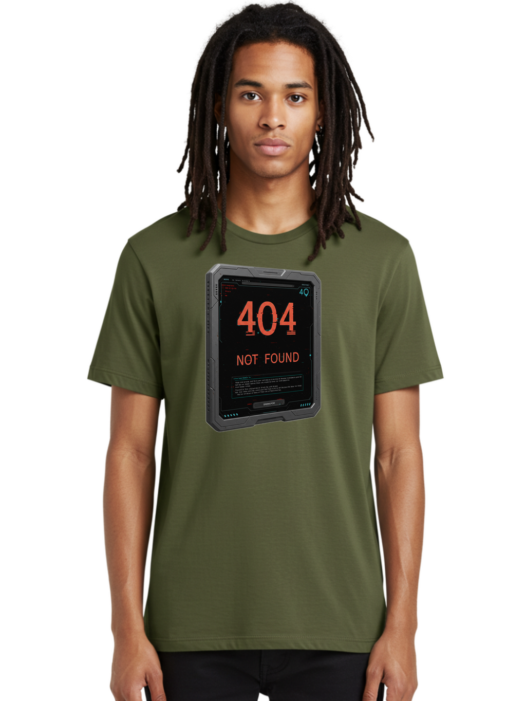 404-Not-Found Men'S Graphic Tee, 100% Cotton, Comfortable Casual Summer Wear, Machine Washable, 404 Error, Not Found Message, Futuristic Device, Error Screen, Cyberpunk Theme, Orange Text, Black Device, Tech Glitch, Sci-Fi Interface, Baa103