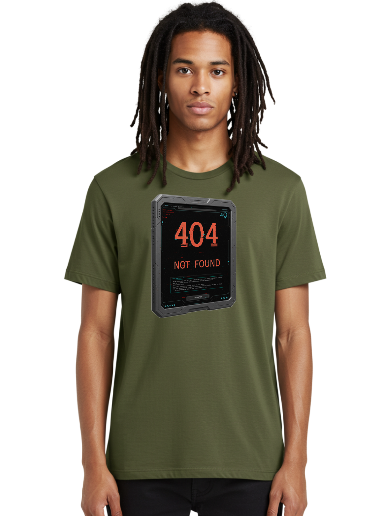 404-Not-Found Men'S Graphic Tee, 100% Cotton, Comfortable Casual Summer Wear, Machine Washable, 404 Error, Not Found Message, Futuristic Device, Error Screen, Cyberpunk Theme, Orange Text, Black Device, Tech Glitch, Sci-Fi Interface, Baa103