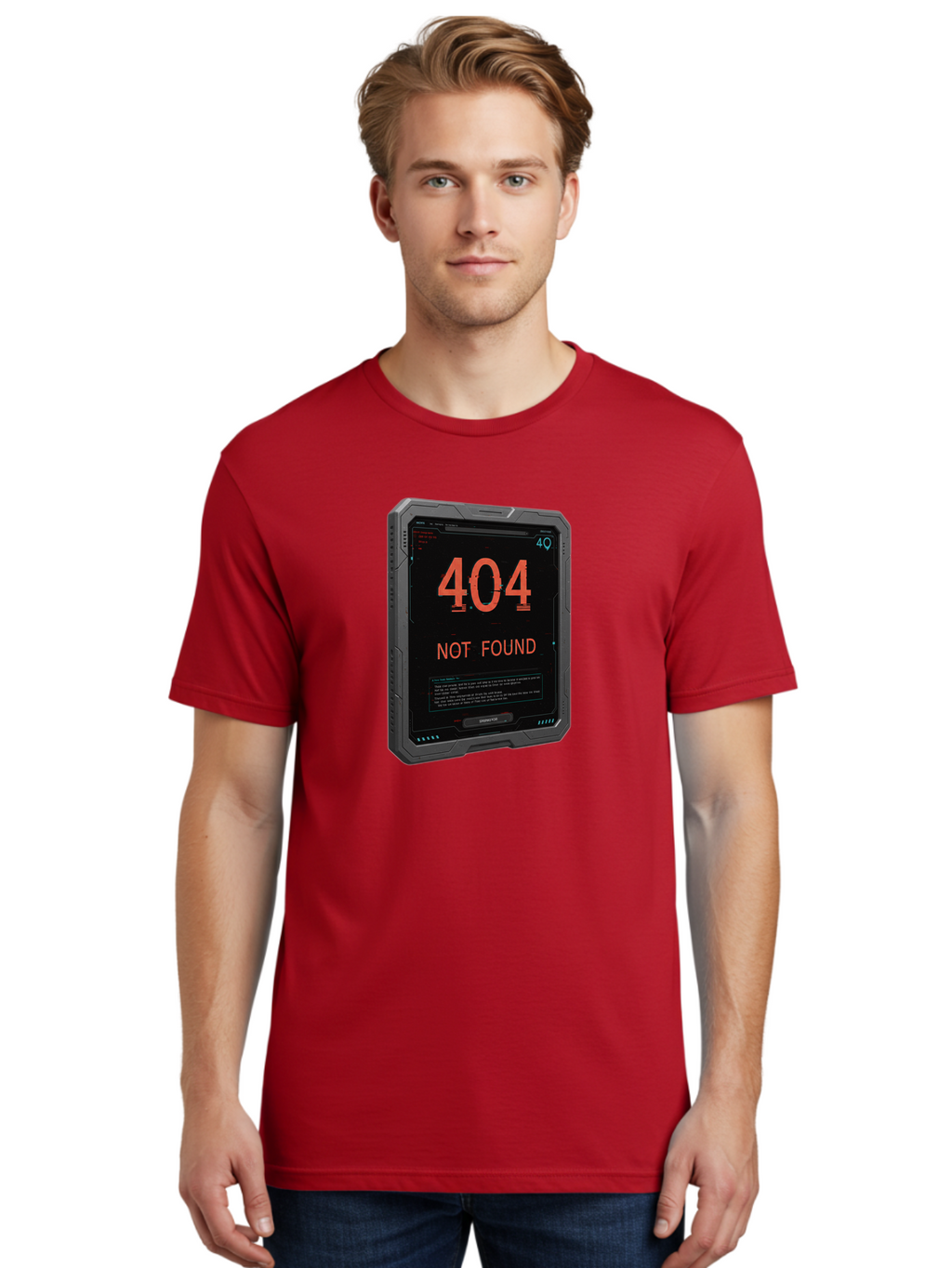 404-Not-Found Men'S Graphic Tee, 100% Cotton, Comfortable Casual Summer Wear, Machine Washable, 404 Error, Not Found Message, Futuristic Device, Error Screen, Cyberpunk Theme, Orange Text, Black Device, Tech Glitch, Sci-Fi Interface, Baa103