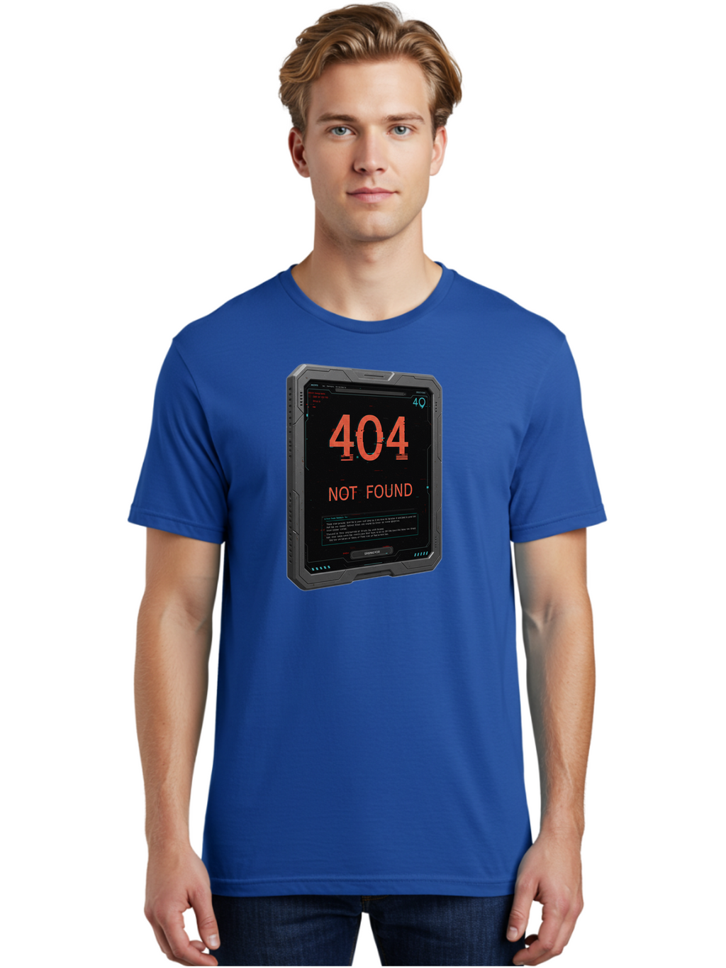 404-Not-Found Men'S Graphic Tee, 100% Cotton, Comfortable Casual Summer Wear, Machine Washable, 404 Error, Not Found Message, Futuristic Device, Error Screen, Cyberpunk Theme, Orange Text, Black Device, Tech Glitch, Sci-Fi Interface, Baa103