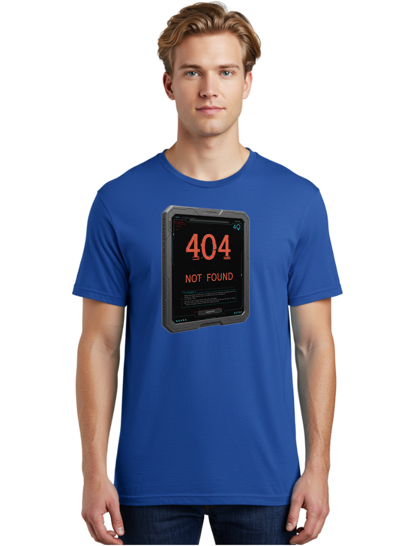 404-Not-Found Men'S Graphic Tee, 100% Cotton, Comfortable Casual Summer Wear, Machine Washable, 404 Error, Not Found Message, Futuristic Device, Error Screen, Cyberpunk Theme, Orange Text, Black Device, Tech Glitch, Sci-Fi Interface, Baa103