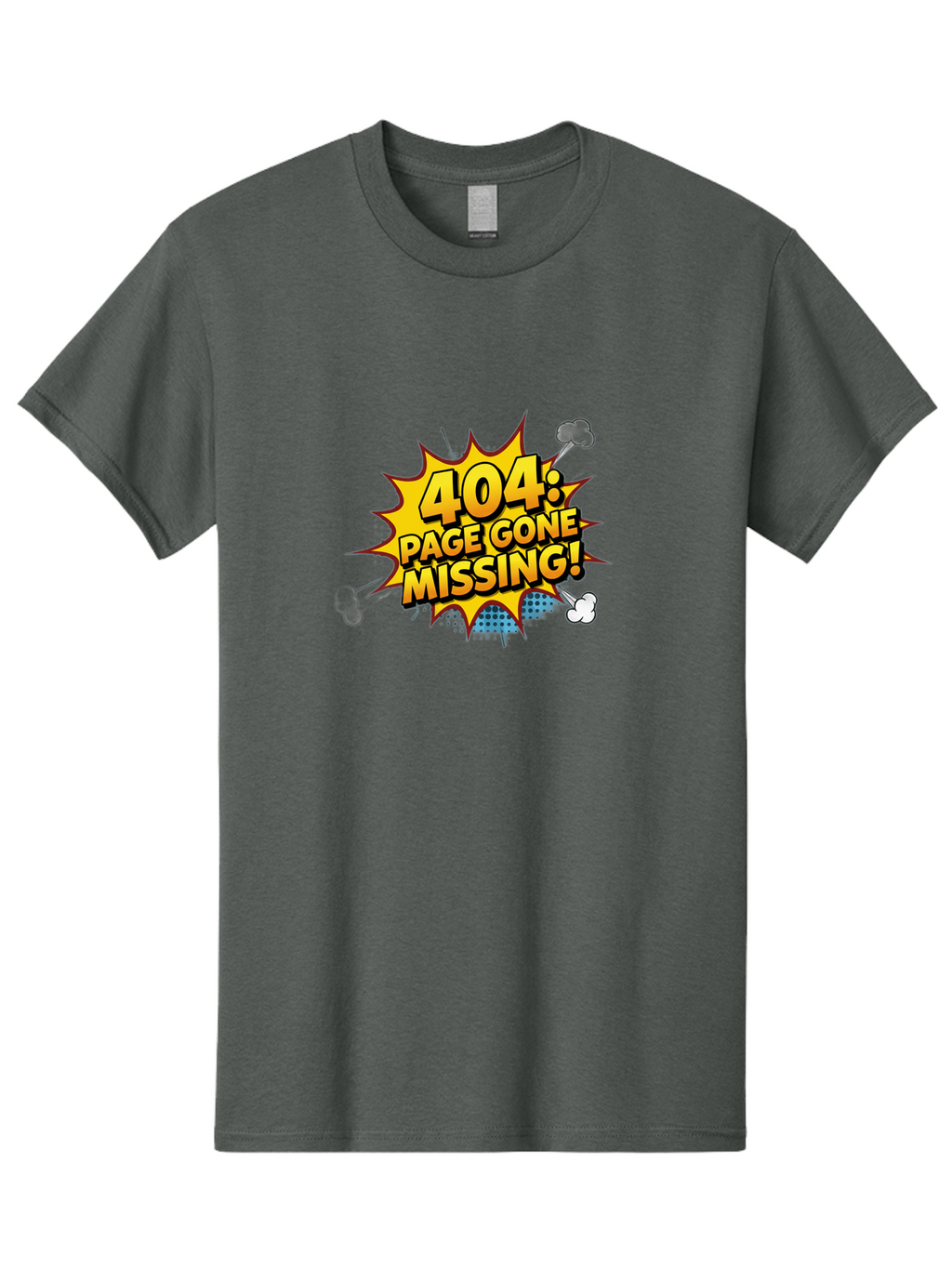 404-Page-Gone-Missing Men'S Graphic Tee, 100% Cotton, Comfortable Casual Summer Wear, Machine Washable, 404 Error Message, Page Not Found, Missing Page, Cartoon-Style Comic, Yellow And Blue Graphics, Funny Illustrations, Humorous Tone, Baa104