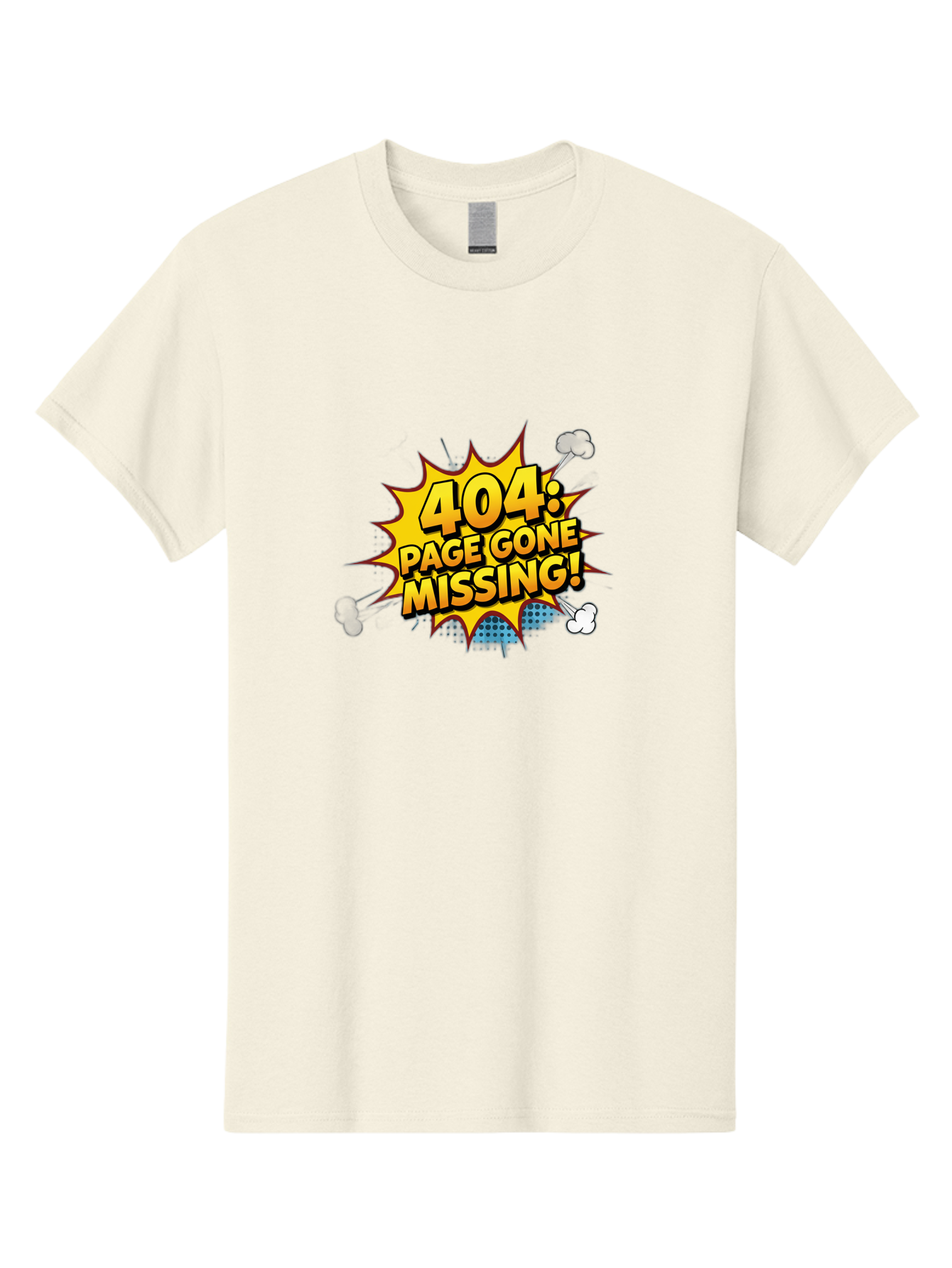 404-Page-Gone-Missing Men'S Graphic Tee, 100% Cotton, Comfortable Casual Summer Wear, Machine Washable, 404 Error Message, Page Not Found, Missing Page, Cartoon-Style Comic, Yellow And Blue Graphics, Funny Illustrations, Humorous Tone, Baa104