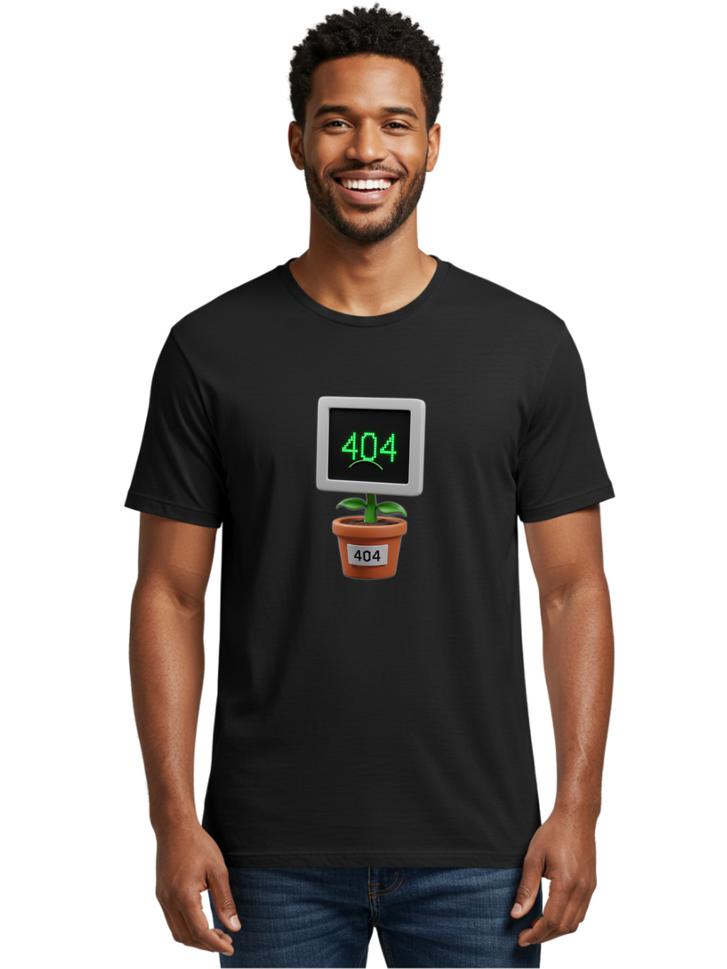 404-Plant Men'S Graphic Tee, 100% Cotton, Comfortable Casual Summer Wear, Machine Washable, 404 Error Message, Dead Link, Broken Page, Error Screen, Page Not Found, Digital Plant, Error Pot, Website Issue, Web Design Baa105