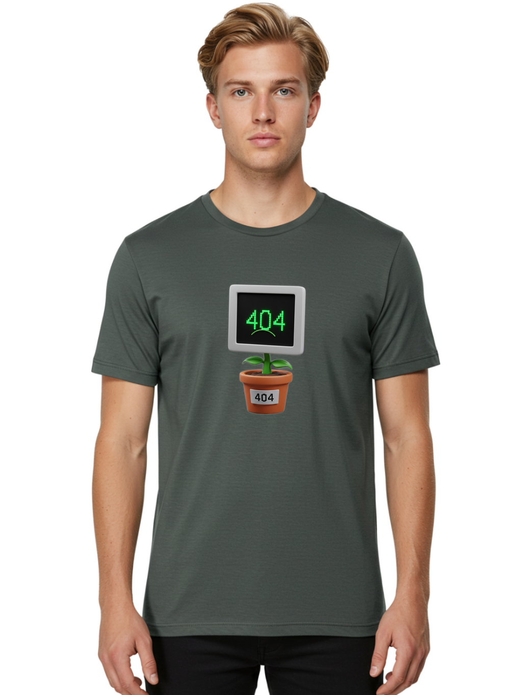 404-Plant Men'S Graphic Tee, 100% Cotton, Comfortable Casual Summer Wear, Machine Washable, 404 Error Message, Dead Link, Broken Page, Error Screen, Page Not Found, Digital Plant, Error Pot, Website Issue, Web Design Baa105
