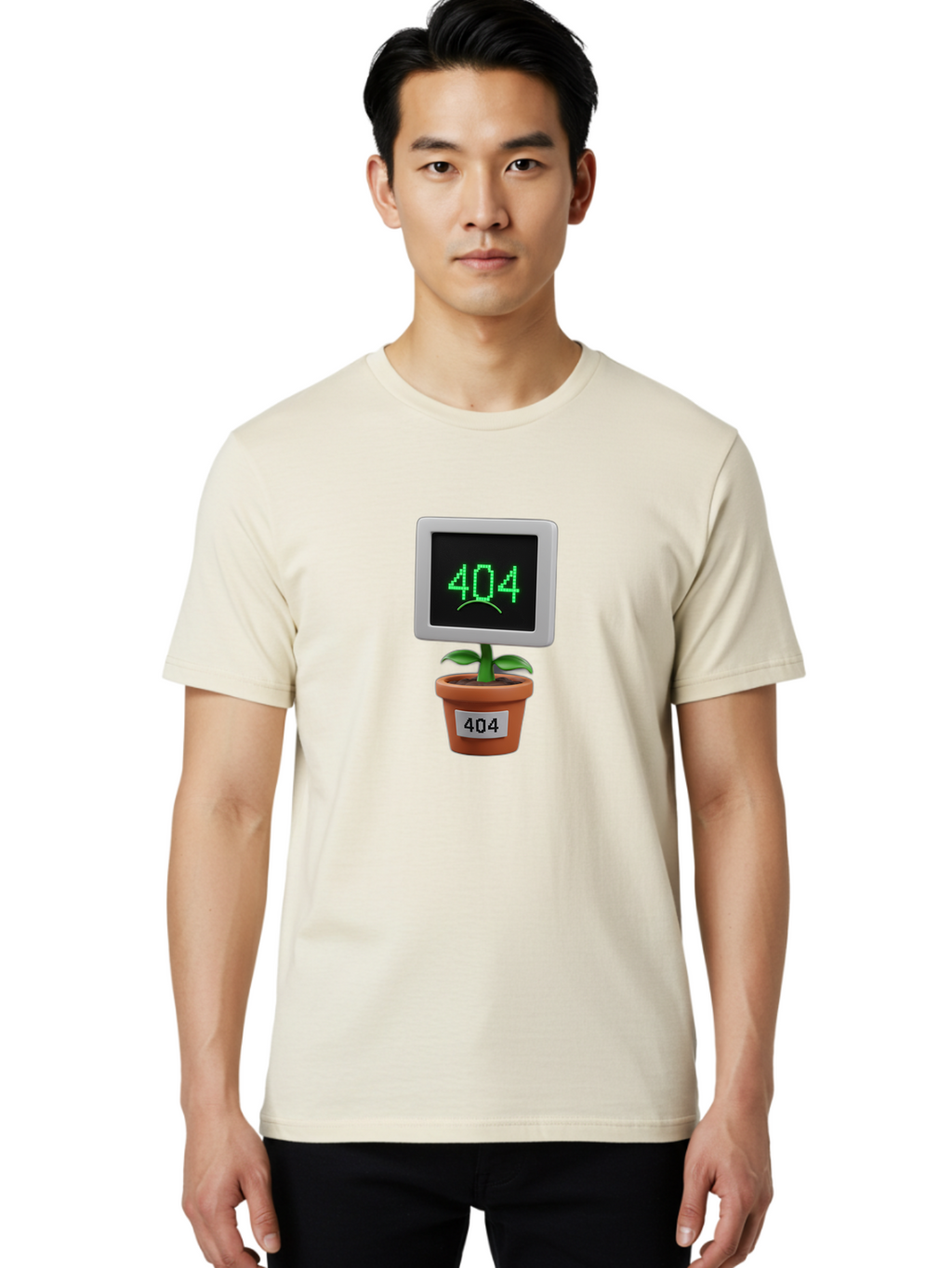 404-Plant Men'S Graphic Tee, 100% Cotton, Comfortable Casual Summer Wear, Machine Washable, 404 Error Message, Dead Link, Broken Page, Error Screen, Page Not Found, Digital Plant, Error Pot, Website Issue, Web Design Baa105