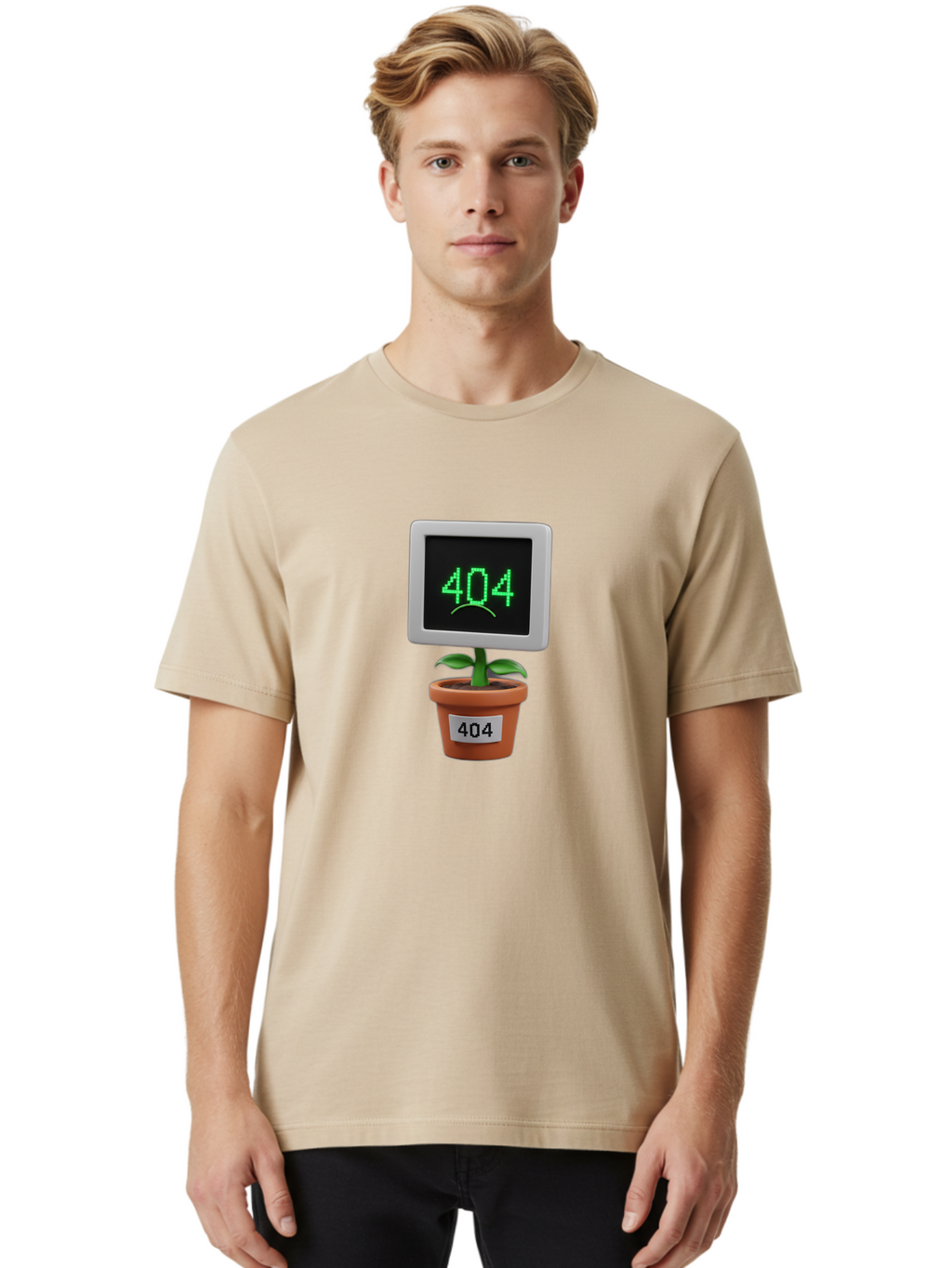 404-Plant Men'S Graphic Tee, 100% Cotton, Comfortable Casual Summer Wear, Machine Washable, 404 Error Message, Dead Link, Broken Page, Error Screen, Page Not Found, Digital Plant, Error Pot, Website Issue, Web Design Baa105