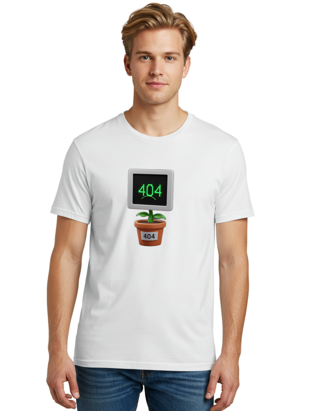404-Plant Men'S Graphic Tee, 100% Cotton, Comfortable Casual Summer Wear, Machine Washable, 404 Error Message, Dead Link, Broken Page, Error Screen, Page Not Found, Digital Plant, Error Pot, Website Issue, Web Design Baa105