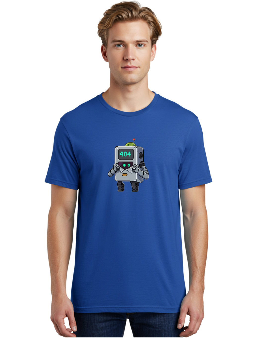 404-Robot-1 Men'S Graphic Tee, 100% Cotton, Comfortable Casual Summer Wear, Machine Washable, Robot With 404 Error Message, Error Page, Broken Link, Page Not Found, Malfunctioning Robot, Cartoon Style, Digital Art, Futuristic Design, Baa106