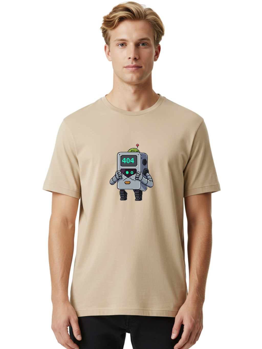 404-Robot-1 Men'S Graphic Tee, 100% Cotton, Comfortable Casual Summer Wear, Machine Washable, Robot With 404 Error Message, Error Page, Broken Link, Page Not Found, Malfunctioning Robot, Cartoon Style, Digital Art, Futuristic Design, Baa106