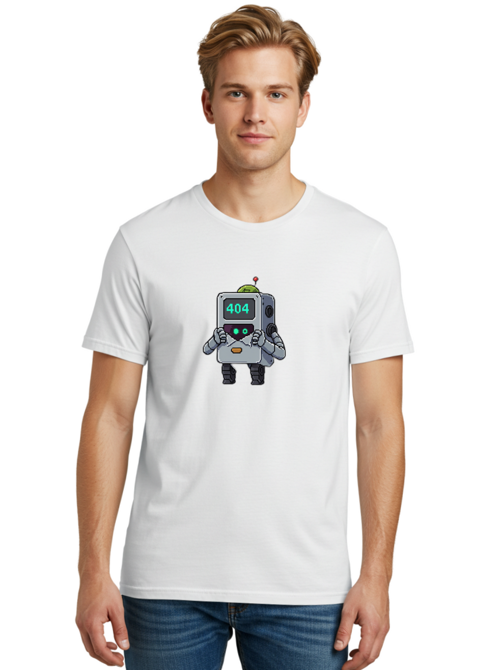 404-Robot-1 Men'S Graphic Tee, 100% Cotton, Comfortable Casual Summer Wear, Machine Washable, Robot With 404 Error Message, Error Page, Broken Link, Page Not Found, Malfunctioning Robot, Cartoon Style, Digital Art, Futuristic Design, Baa106