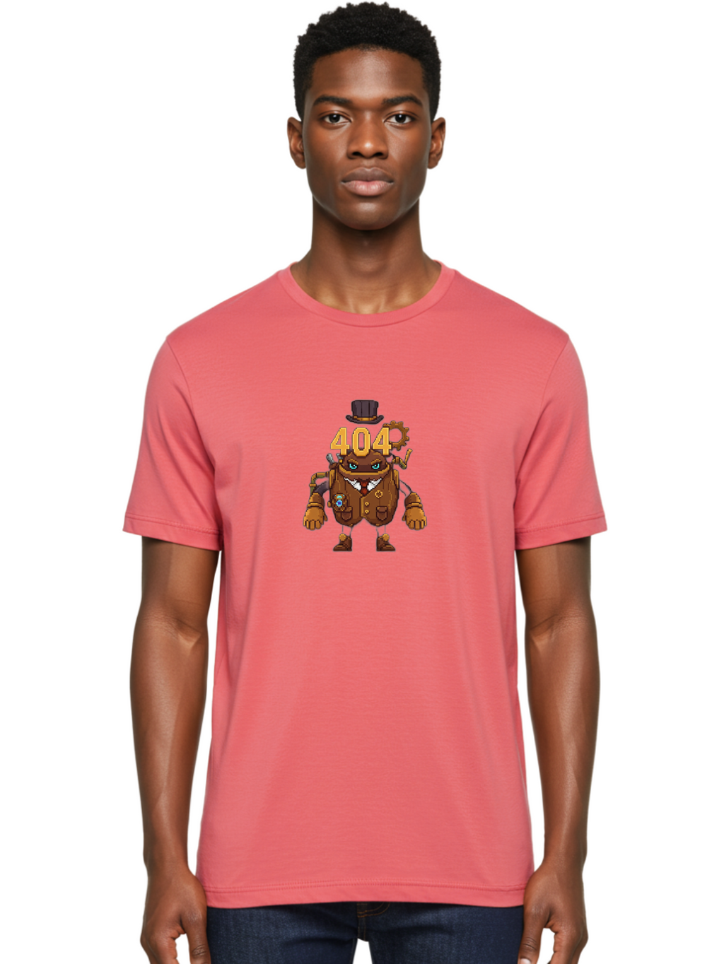 404-Robot Men'S Graphic Tee, 100% Cotton, Comfortable Casual Summer Wear, Machine Washable, Steampunk Robot, 404 Error Message, Robotics, Mechanical Parts, Top Hat, Quirky Character, Error Page, Web Design, Funny Illustration, Creative Coding Baa107