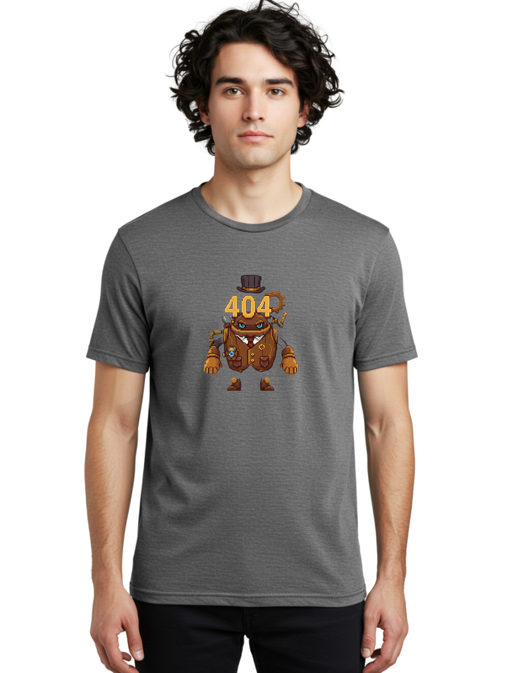 404-Robot Men'S Graphic Tee, 100% Cotton, Comfortable Casual Summer Wear, Machine Washable, Steampunk Robot, 404 Error Message, Robotics, Mechanical Parts, Top Hat, Quirky Character, Error Page, Web Design, Funny Illustration, Creative Coding Baa107