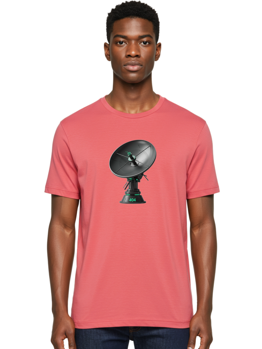 404-Satellite-Dish Men'S Graphic Tee, 100% Cotton, Comfortable Casual Summer Wear, Machine Washable, Satellite Dish, Futuristic Technology, Wireless Communication, 404 Error, Digital Connectivity, Cyberpunk Style, High-Tech Device, Baa108