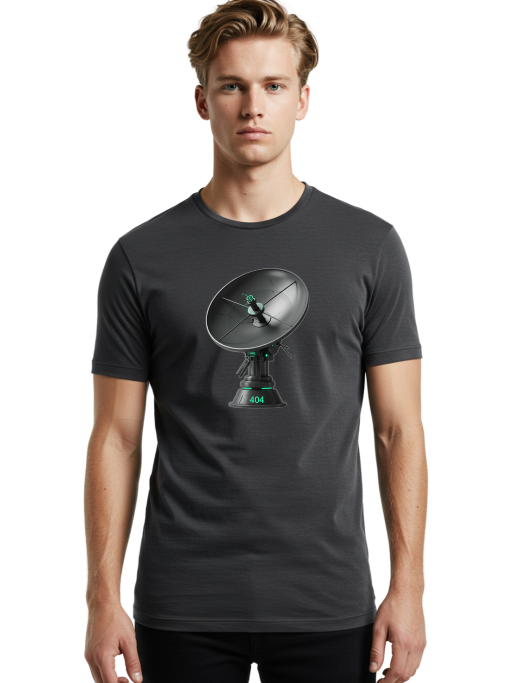 404-Satellite-Dish Men'S Graphic Tee, 100% Cotton, Comfortable Casual Summer Wear, Machine Washable, Satellite Dish, Futuristic Technology, Wireless Communication, 404 Error, Digital Connectivity, Cyberpunk Style, High-Tech Device, Baa108