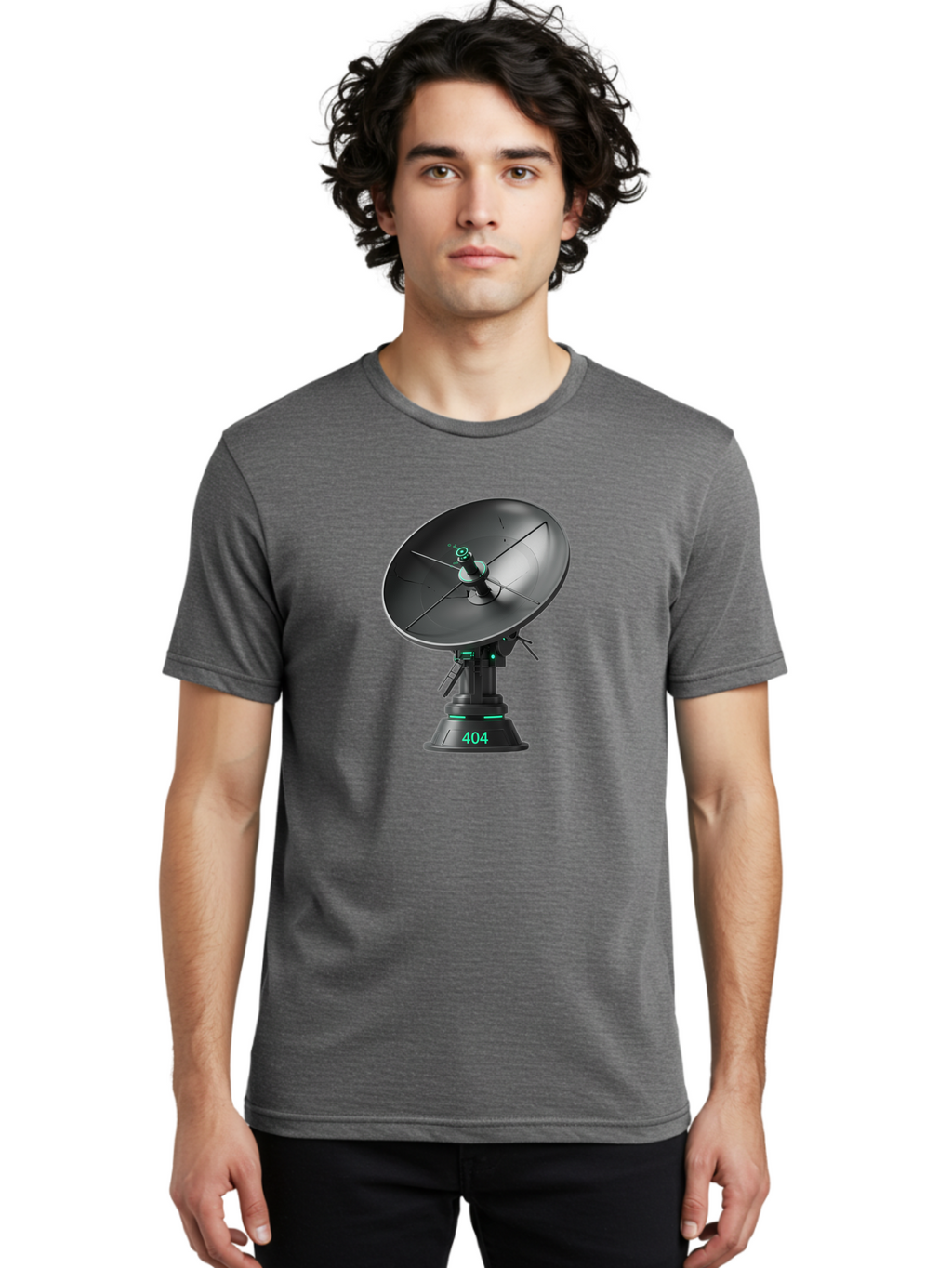 404-Satellite-Dish Men'S Graphic Tee, 100% Cotton, Comfortable Casual Summer Wear, Machine Washable, Satellite Dish, Futuristic Technology, Wireless Communication, 404 Error, Digital Connectivity, Cyberpunk Style, High-Tech Device, Baa108