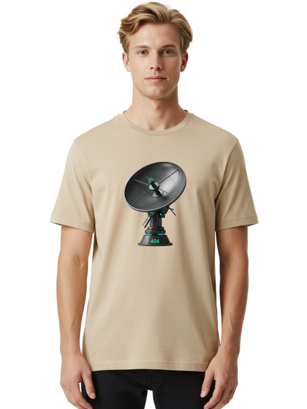 404-Satellite-Dish Men'S Graphic Tee, 100% Cotton, Comfortable Casual Summer Wear, Machine Washable, Satellite Dish, Futuristic Technology, Wireless Communication, 404 Error, Digital Connectivity, Cyberpunk Style, High-Tech Device, Baa108