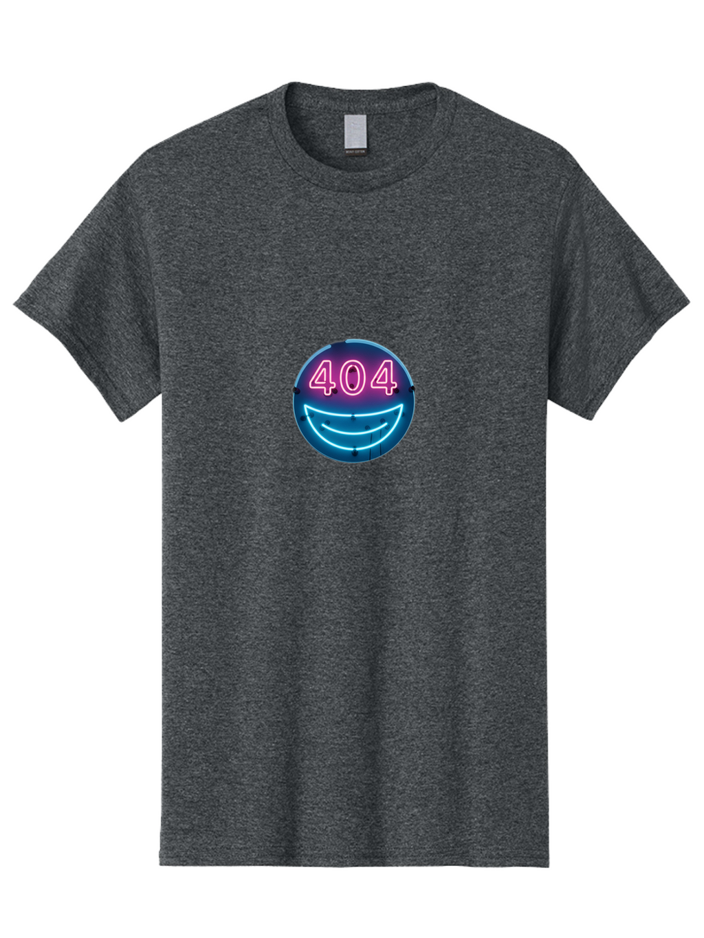 404-Smile Men'S Graphic Tee, 100% Cotton, Comfortable Casual Summer Wear, Machine Washable, Neon Smiley Face, 404 Error Message, Error Page, Pink Neon Numbers, Blue Neon Smile, Funny Error, Website Error, Glitch, Tech Humor, Cyber Smile, Baa109