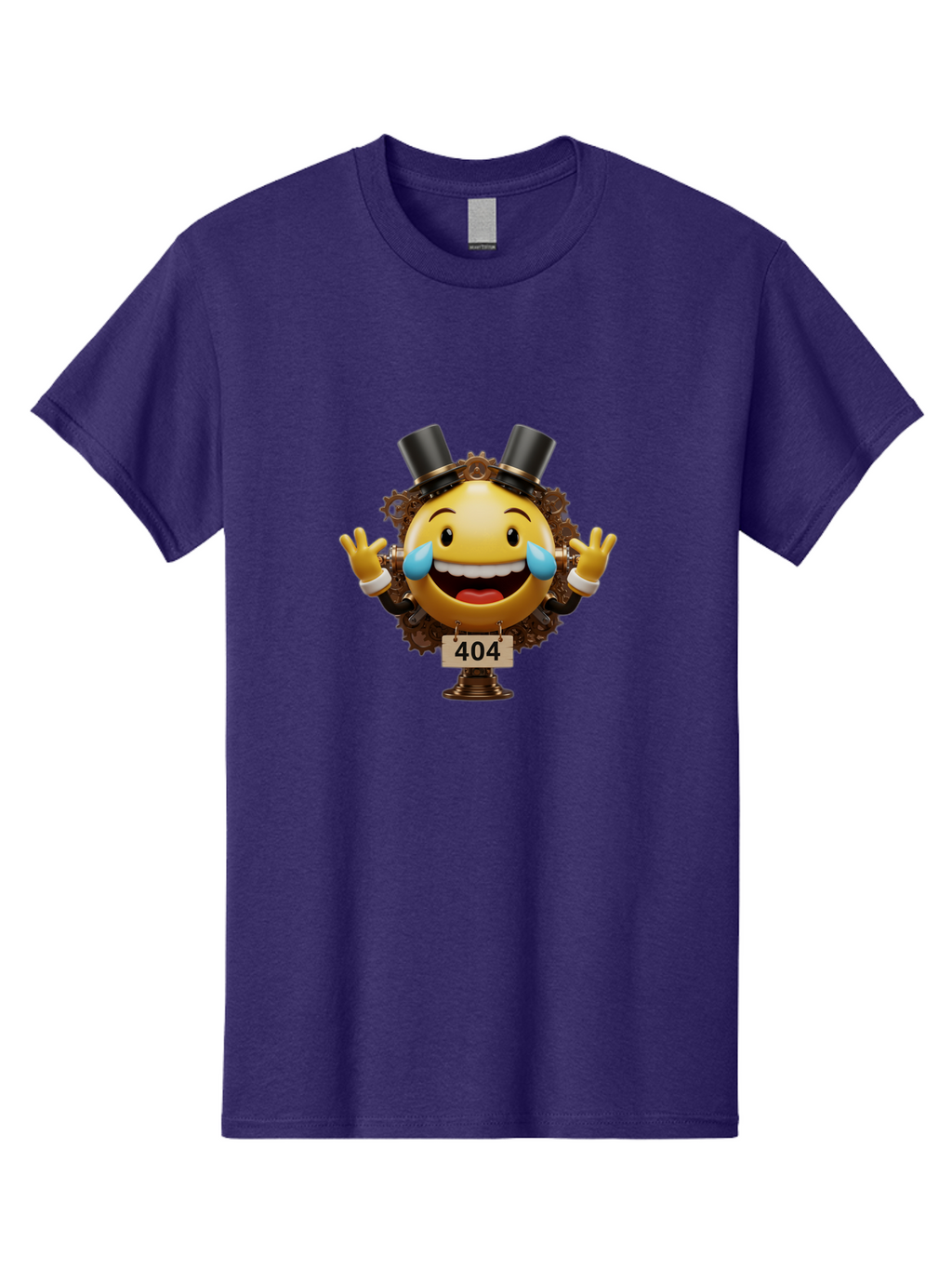 404-Steampunk-Emoji Men'S Graphic Tee, 100% Cotton, Comfortable Casual Summer Wear, Machine Washable, Steampunk Emoji, Laughing Crying Face, 404 Error Page, Steam Engine Gears, Top Hats, Quirky Design, Comical Illustration, Humorous Art, Baa110