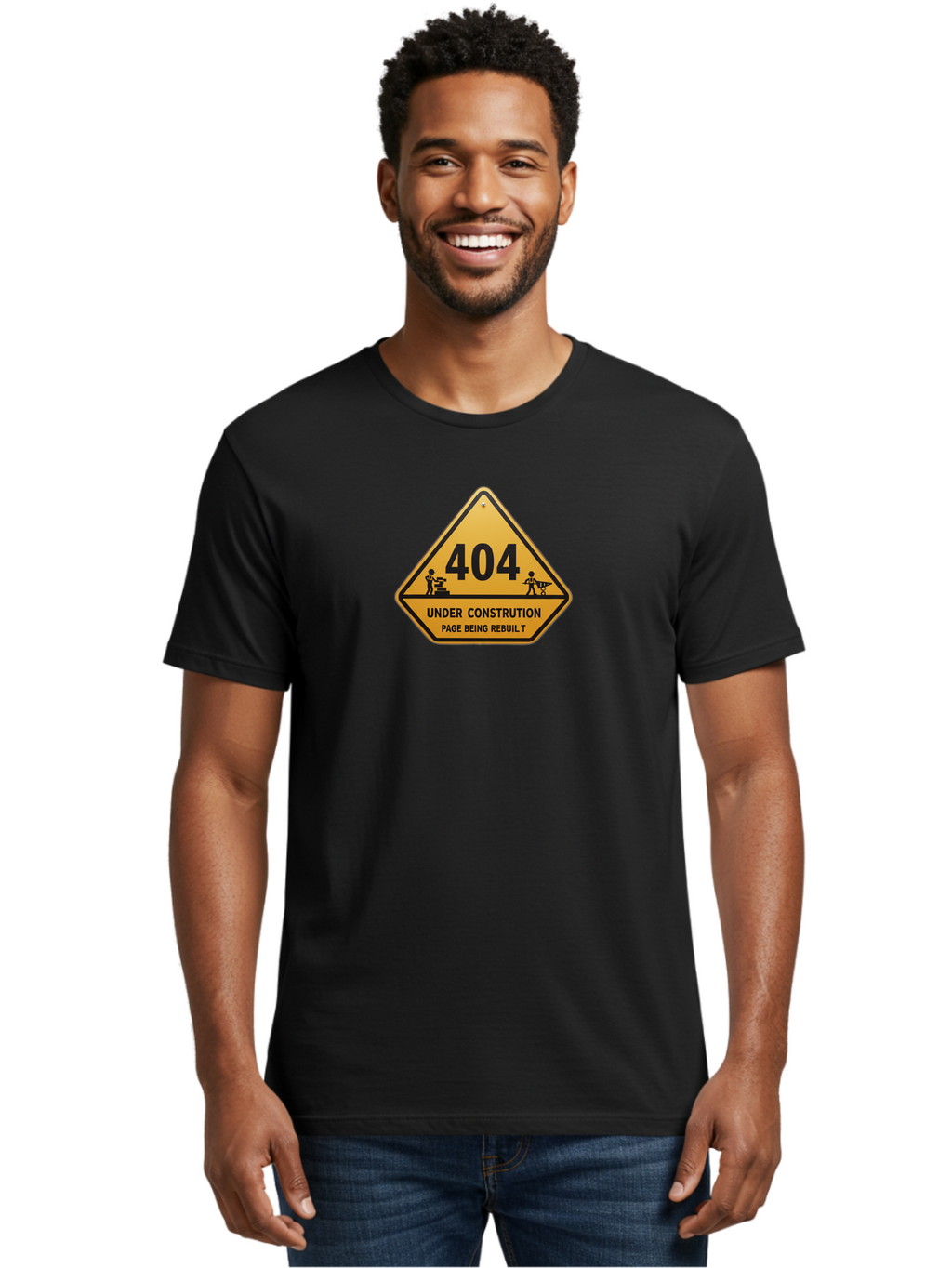 404-Under-Constrution Men'S Graphic Tee, 100% Cotton, Comfortable Casual Summer Wear, Machine Washable, 404 Error Page, Under Construction Sign, Website Maintenance, Web Development, Page Not Found, Website Under Repair, Construction Workers, Baa112