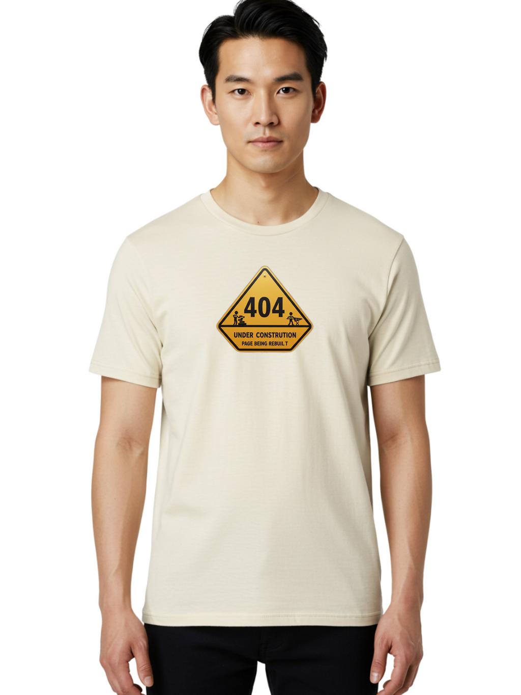 404-Under-Constrution Men'S Graphic Tee, 100% Cotton, Comfortable Casual Summer Wear, Machine Washable, 404 Error Page, Under Construction Sign, Website Maintenance, Web Development, Page Not Found, Website Under Repair, Construction Workers, Baa112