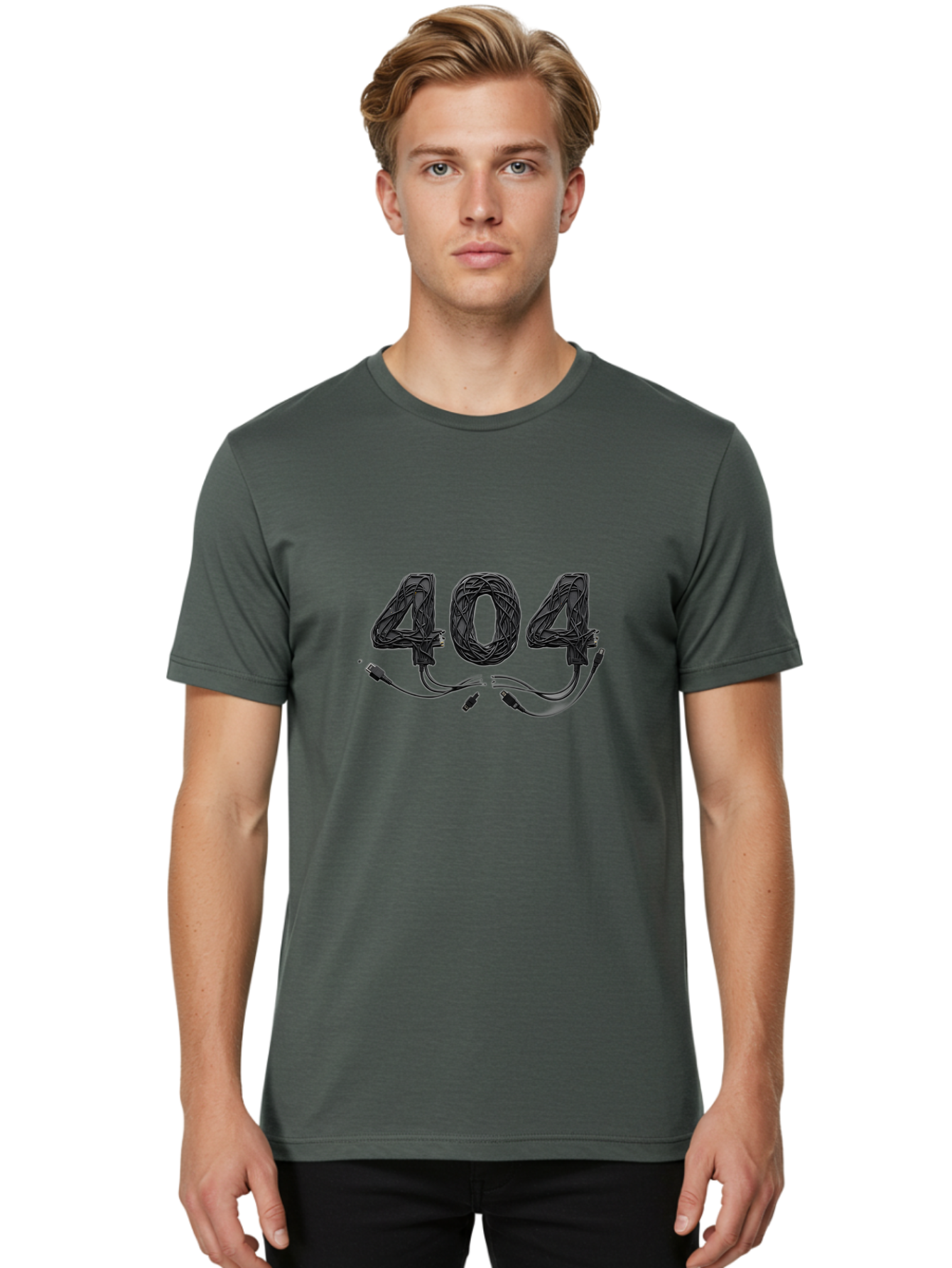 404 Men'S Graphic Tee, 100% Cotton, Comfortable Casual Summer Wear, Machine Washable, 404 Error, Tangled Wires, Cable Mess, Connectivity Issue, Network Problem, Error Message, Digital Glitch, Technology Failure Baa113