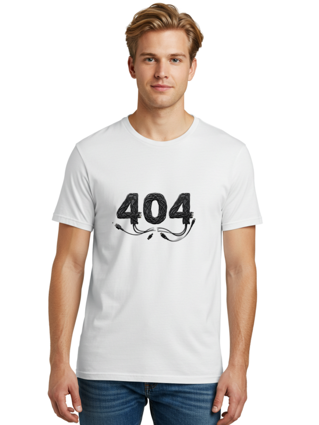404 Men'S Graphic Tee, 100% Cotton, Comfortable Casual Summer Wear, Machine Washable, 404 Error, Tangled Wires, Cable Mess, Connectivity Issue, Network Problem, Error Message, Digital Glitch, Technology Failure Baa113