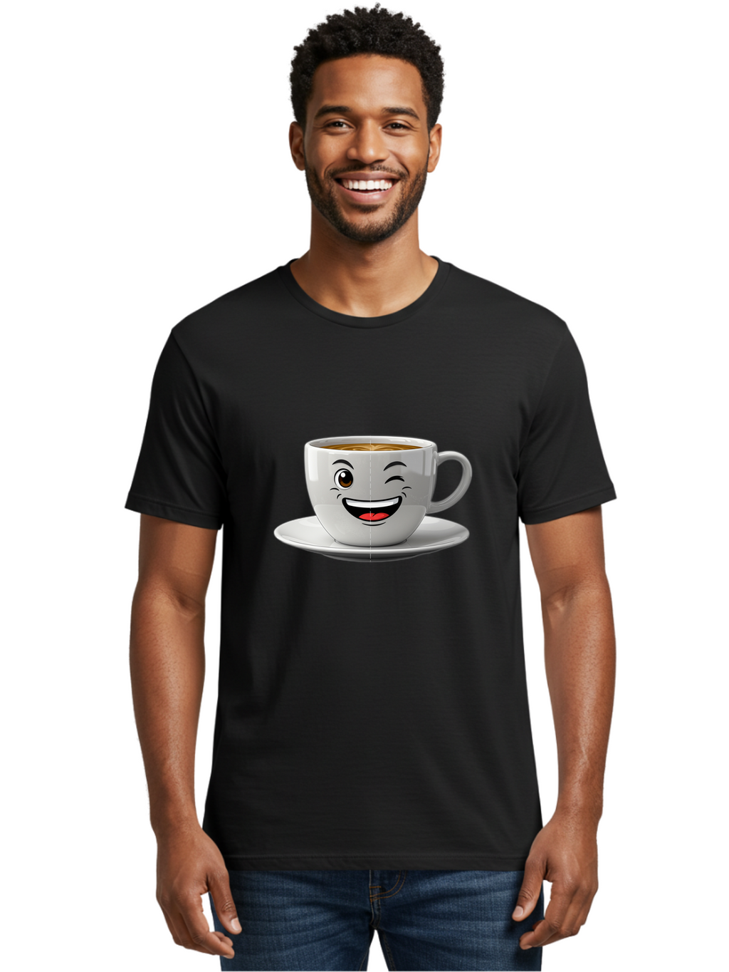 Coffee-Cup Men'S Graphic Tee, 100% Cotton, Comfortable Casual Summer Wear, Machine Washable, Coffee Cup With A Face, Winking Cup, Coffee Humor, Cartoon Coffee, Funny Coffee Cup, Smiling Coffee, Cute Coffee Mug, Coffee Lover, Baa116