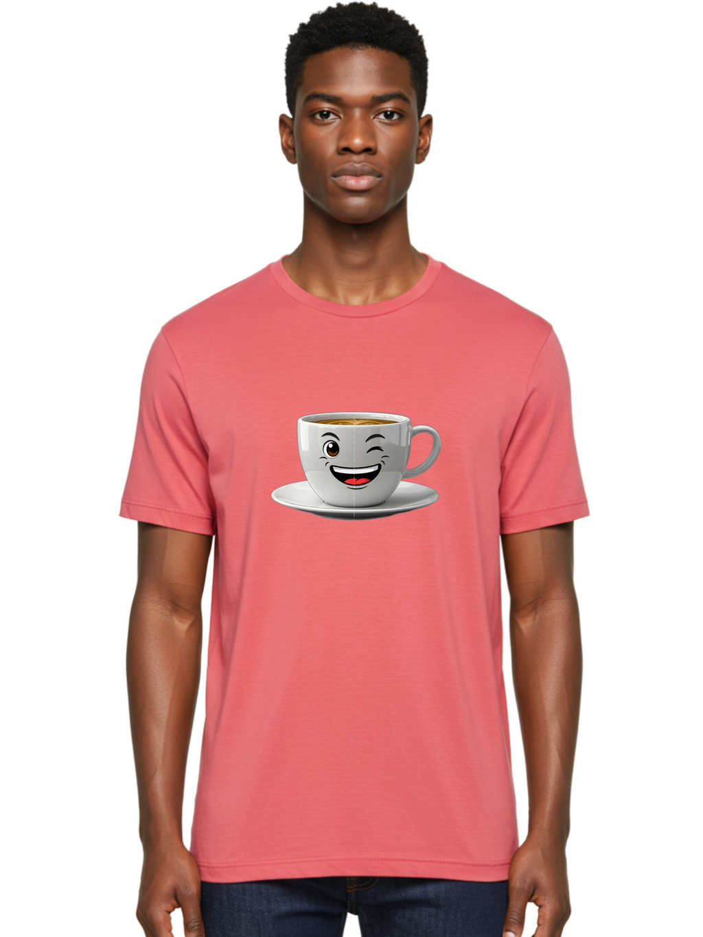 Coffee-Cup Men'S Graphic Tee, 100% Cotton, Comfortable Casual Summer Wear, Machine Washable, Coffee Cup With A Face, Winking Cup, Coffee Humor, Cartoon Coffee, Funny Coffee Cup, Smiling Coffee, Cute Coffee Mug, Coffee Lover, Baa116