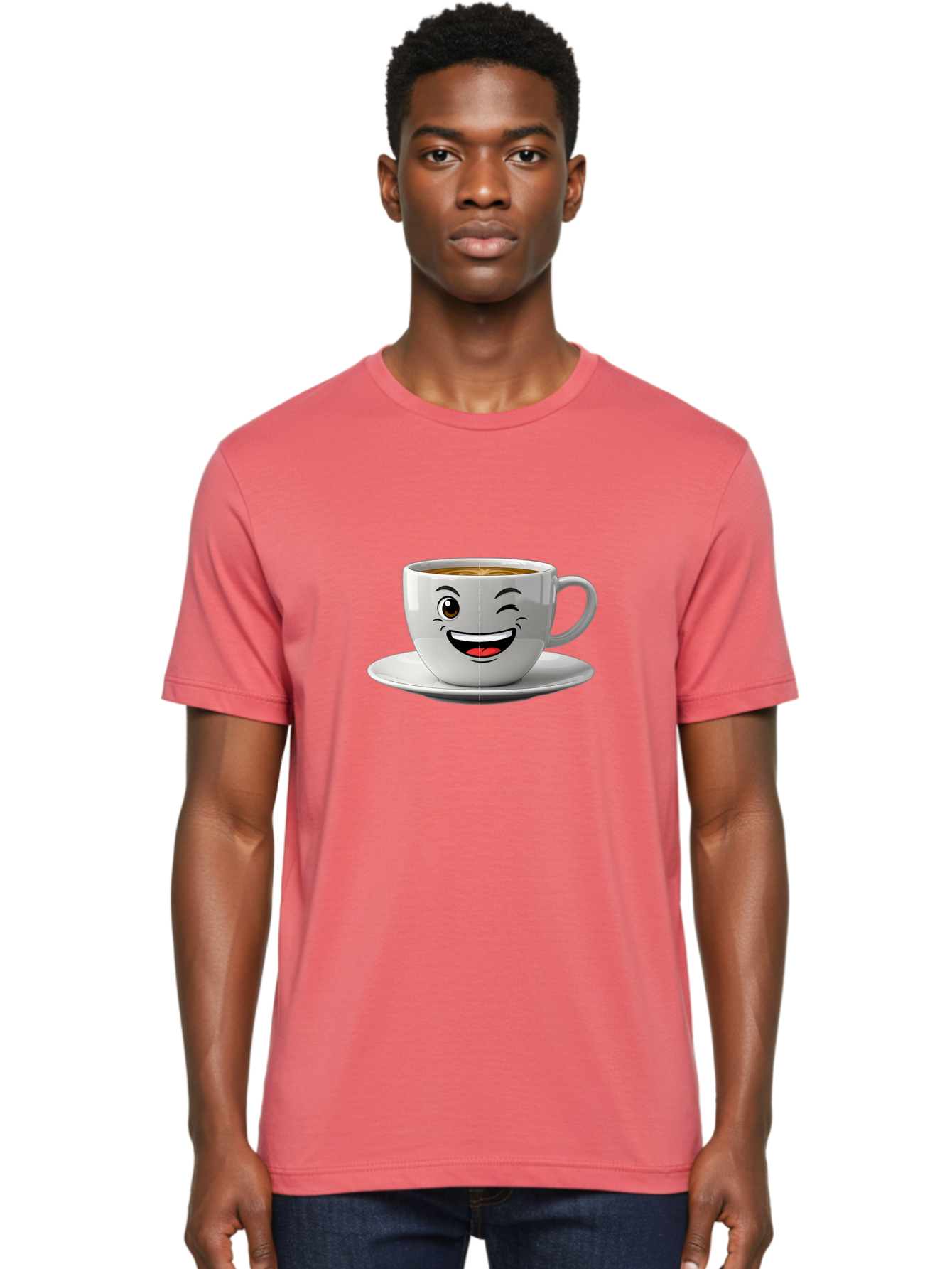 Coffee-Cup Men'S Graphic Tee, 100% Cotton, Comfortable Casual Summer Wear, Machine Washable, Coffee Cup With A Face, Winking Cup, Coffee Humor, Cartoon Coffee, Funny Coffee Cup, Smiling Coffee, Cute Coffee Mug, Coffee Lover, Baa116
