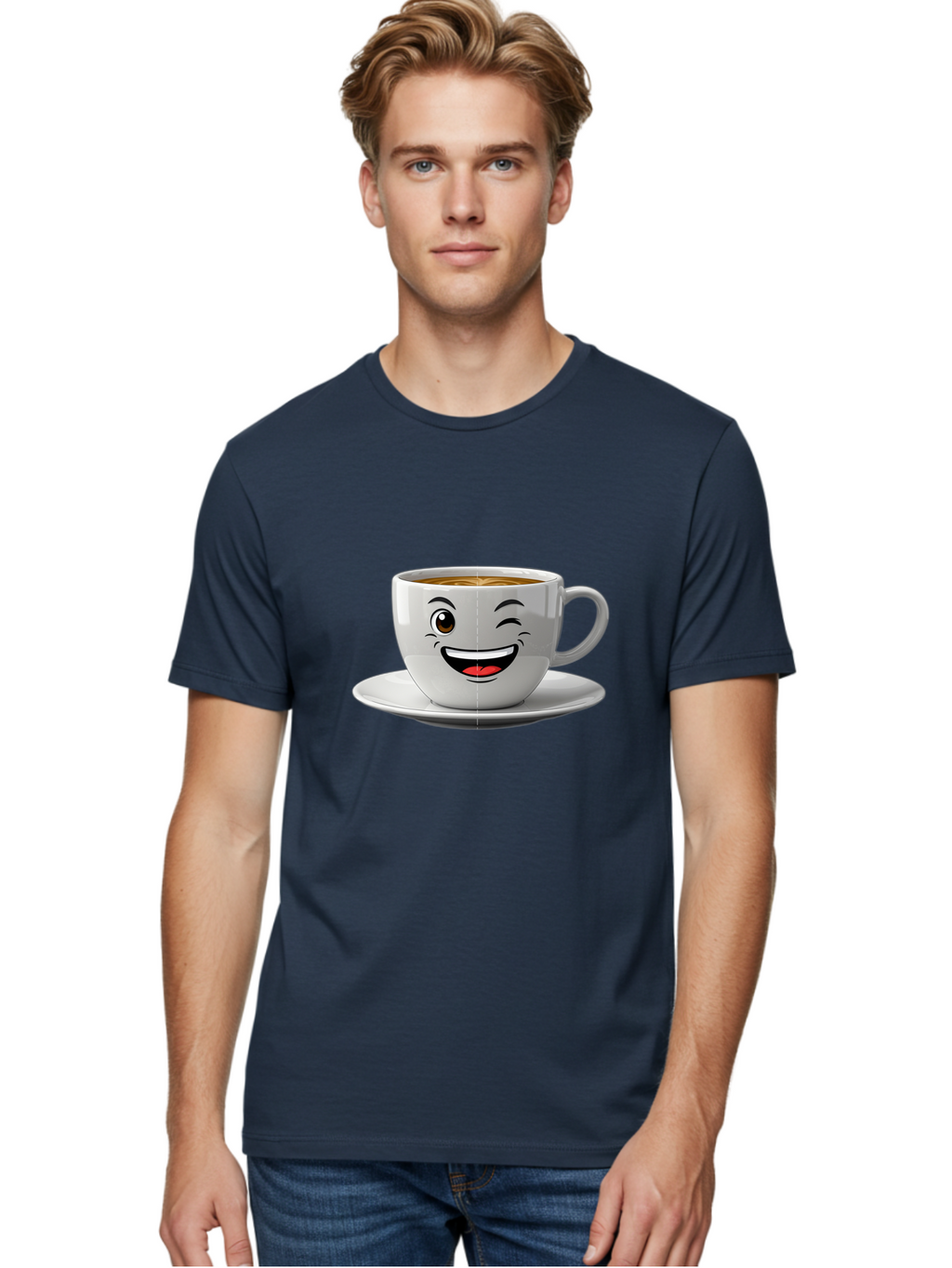 Coffee-Cup Men'S Graphic Tee, 100% Cotton, Comfortable Casual Summer Wear, Machine Washable, Coffee Cup With A Face, Winking Cup, Coffee Humor, Cartoon Coffee, Funny Coffee Cup, Smiling Coffee, Cute Coffee Mug, Coffee Lover, Baa116