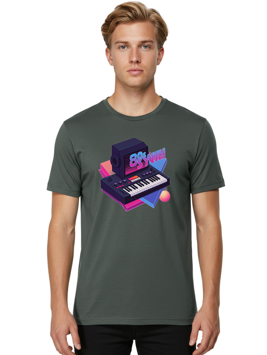 80S-Synth Men'S Graphic Tee, 100% Cotton, Comfortable Casual Summer Wear, Machine Washable, Retro Synthesizer, Vintage Electronic Keyboard, 80S Music Gear, Synthwave, Nostalgic Audio Equipment, Electronic Music Production, Baa119