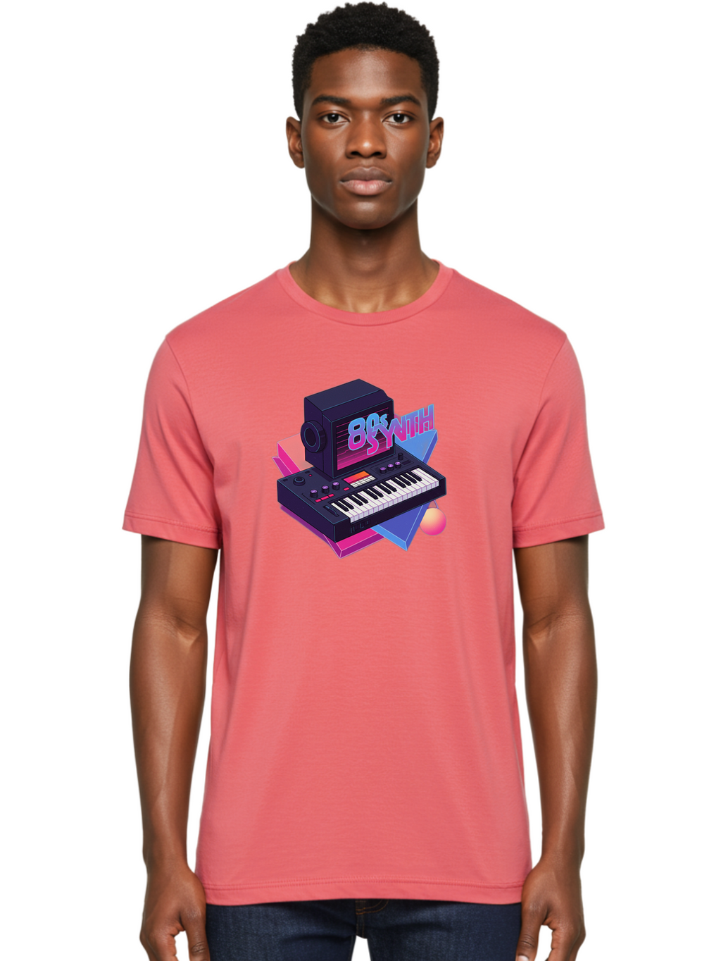 80S-Synth Men'S Graphic Tee, 100% Cotton, Comfortable Casual Summer Wear, Machine Washable, Retro Synthesizer, Vintage Electronic Keyboard, 80S Music Gear, Synthwave, Nostalgic Audio Equipment, Electronic Music Production, Baa119