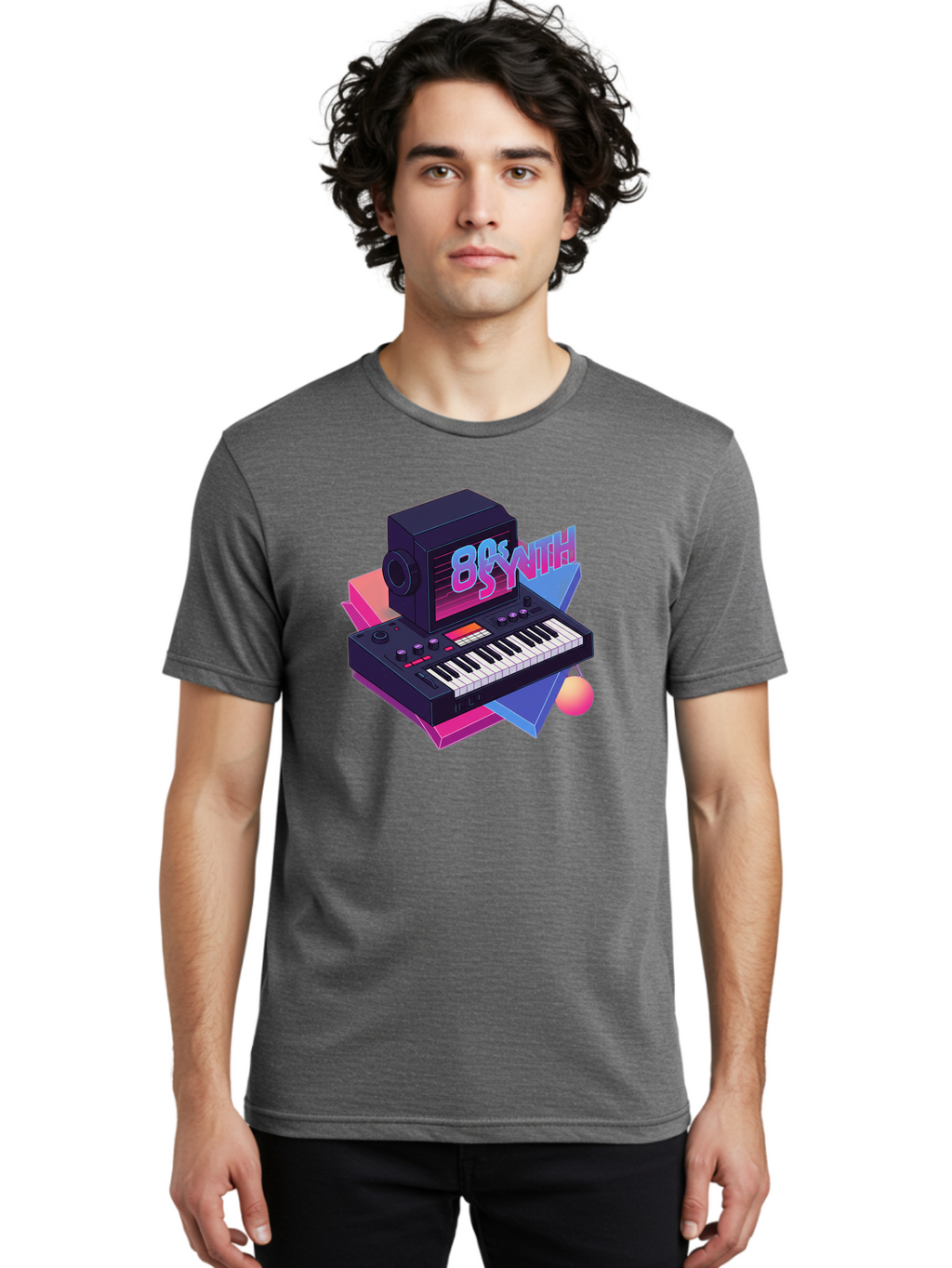 80S-Synth Men'S Graphic Tee, 100% Cotton, Comfortable Casual Summer Wear, Machine Washable, Retro Synthesizer, Vintage Electronic Keyboard, 80S Music Gear, Synthwave, Nostalgic Audio Equipment, Electronic Music Production, Baa119