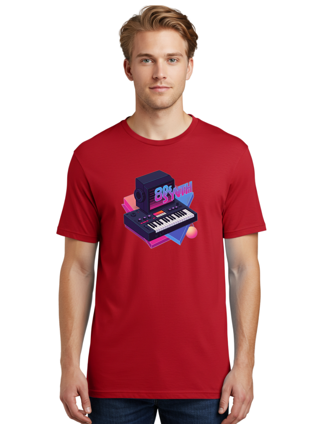 80S-Synth Men'S Graphic Tee, 100% Cotton, Comfortable Casual Summer Wear, Machine Washable, Retro Synthesizer, Vintage Electronic Keyboard, 80S Music Gear, Synthwave, Nostalgic Audio Equipment, Electronic Music Production, Baa119