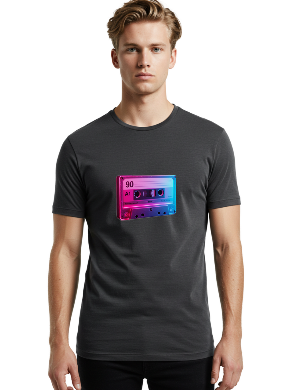 90-A1-Cassette-Tape Men'S Graphic Tee, 100% Cotton, Comfortable Casual Summer Wear, Machine Washable, Retro Cassette Tape, Vintage Music, Nostalgic Technology, 90S Music, A1 Mix Tape, Retro Aesthetics, Vinyl Revival, Music Nostalgia, Baa120