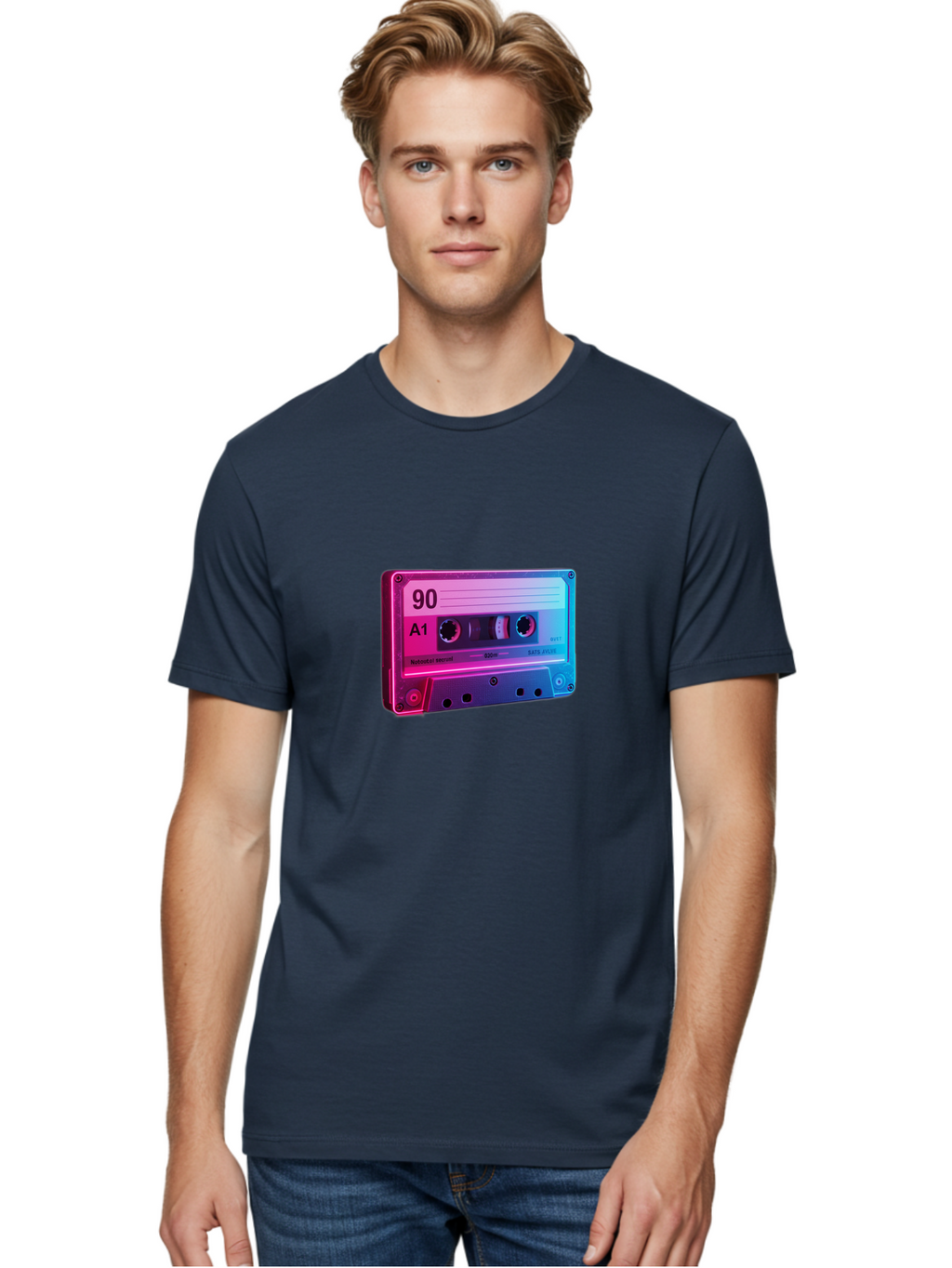 90-A1-Cassette-Tape Men'S Graphic Tee, 100% Cotton, Comfortable Casual Summer Wear, Machine Washable, Retro Cassette Tape, Vintage Music, Nostalgic Technology, 90S Music, A1 Mix Tape, Retro Aesthetics, Vinyl Revival, Music Nostalgia, Baa120