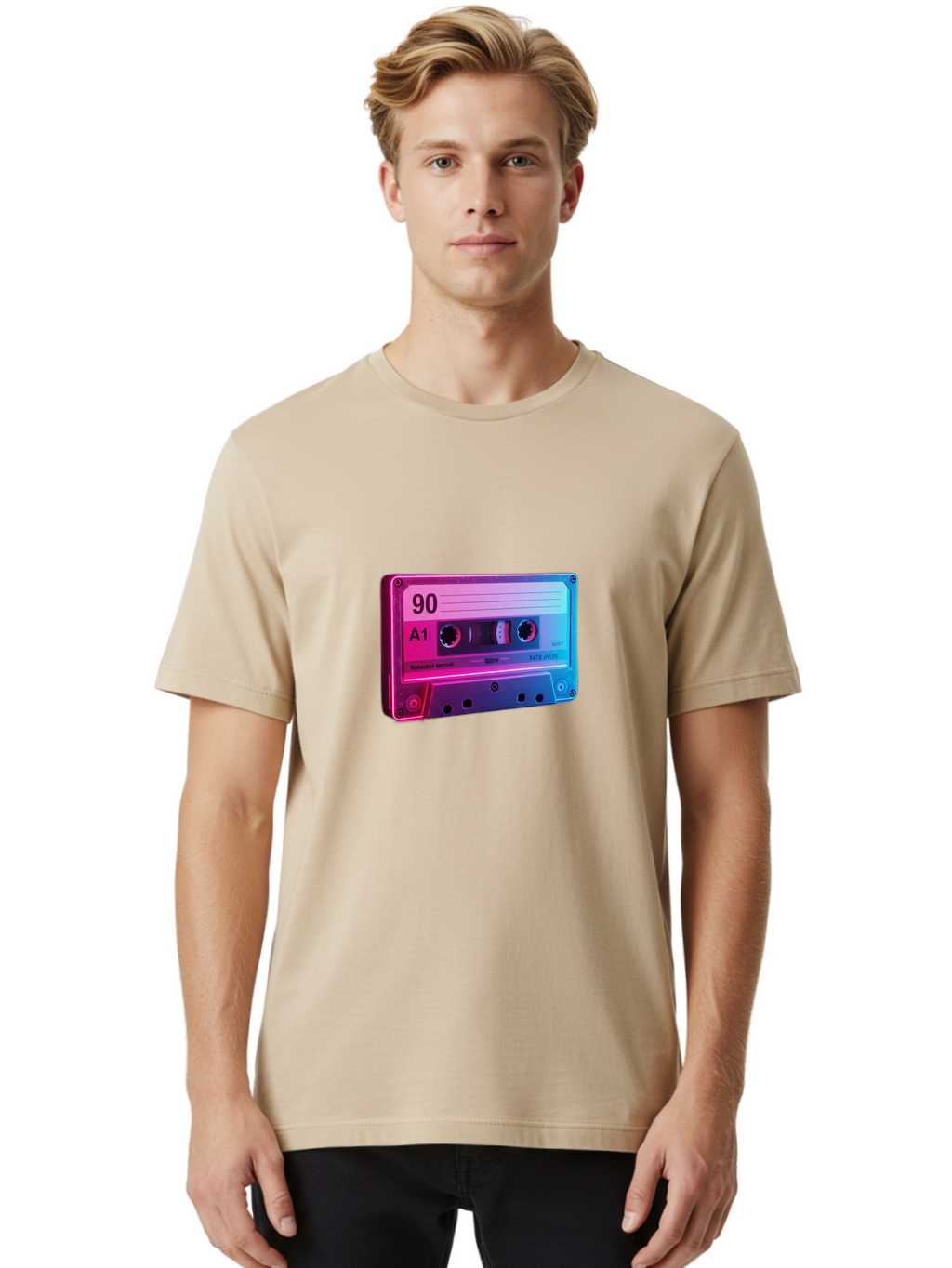 90-A1-Cassette-Tape Men'S Graphic Tee, 100% Cotton, Comfortable Casual Summer Wear, Machine Washable, Retro Cassette Tape, Vintage Music, Nostalgic Technology, 90S Music, A1 Mix Tape, Retro Aesthetics, Vinyl Revival, Music Nostalgia, Baa120