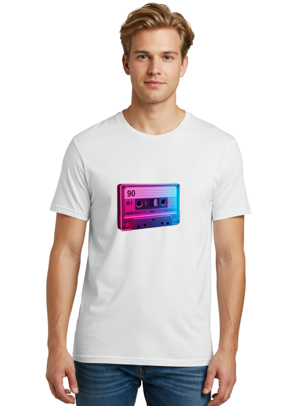 90-A1-Cassette-Tape Men'S Graphic Tee, 100% Cotton, Comfortable Casual Summer Wear, Machine Washable, Retro Cassette Tape, Vintage Music, Nostalgic Technology, 90S Music, A1 Mix Tape, Retro Aesthetics, Vinyl Revival, Music Nostalgia, Baa120