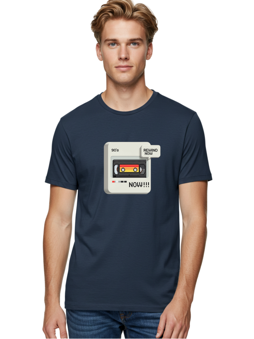 90-S-Rewind Men'S Graphic Tee, 100% Cotton, Comfortable Casual Summer Wear, Machine Washable, Retro Cassette Tape, 90'S Nostalgia, Rewind Now, Vintage Music, Nostalgic Vibes, Retro Technology, Old School Audio, Cassette Player Baa121