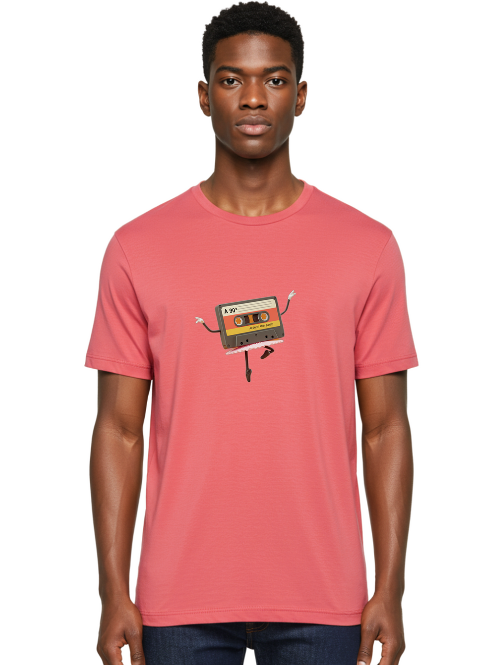 A-90Deg Men'S Graphic Tee, 100% Cotton, Comfortable Casual Summer Wear, Machine Washable, Retro Cassette Tape, Mixtape Artwork, Cassette With Arms And Legs, 90S Music Nostalgia, Mixtape Culture, Vintage Audio, Music Memorabilia, Baa123