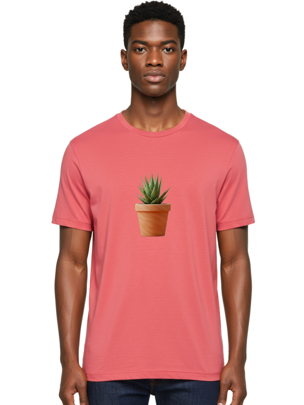Agave-In-Terracotta-Pot Men'S Graphic Tee, 100% Cotton, Comfortable Casual Summer Wear, Machine Washable, Aloe Vera In Terracotta Pot, Succulent Plant, Indoor Decor, Minimalist Design, Low Maintenance, Green Leaves, Spiky Texture, Home Decor Baa124