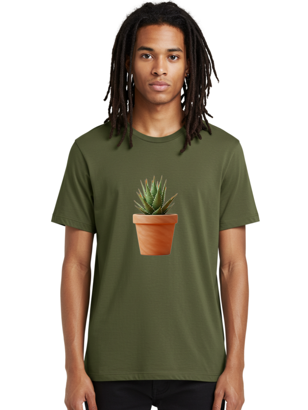 Agave-In-Terracotta-Pot Men'S Graphic Tee, 100% Cotton, Comfortable Casual Summer Wear, Machine Washable, Aloe Vera In Terracotta Pot, Succulent Plant, Indoor Decor, Minimalist Design, Low Maintenance, Green Leaves, Spiky Texture, Home Decor Baa124